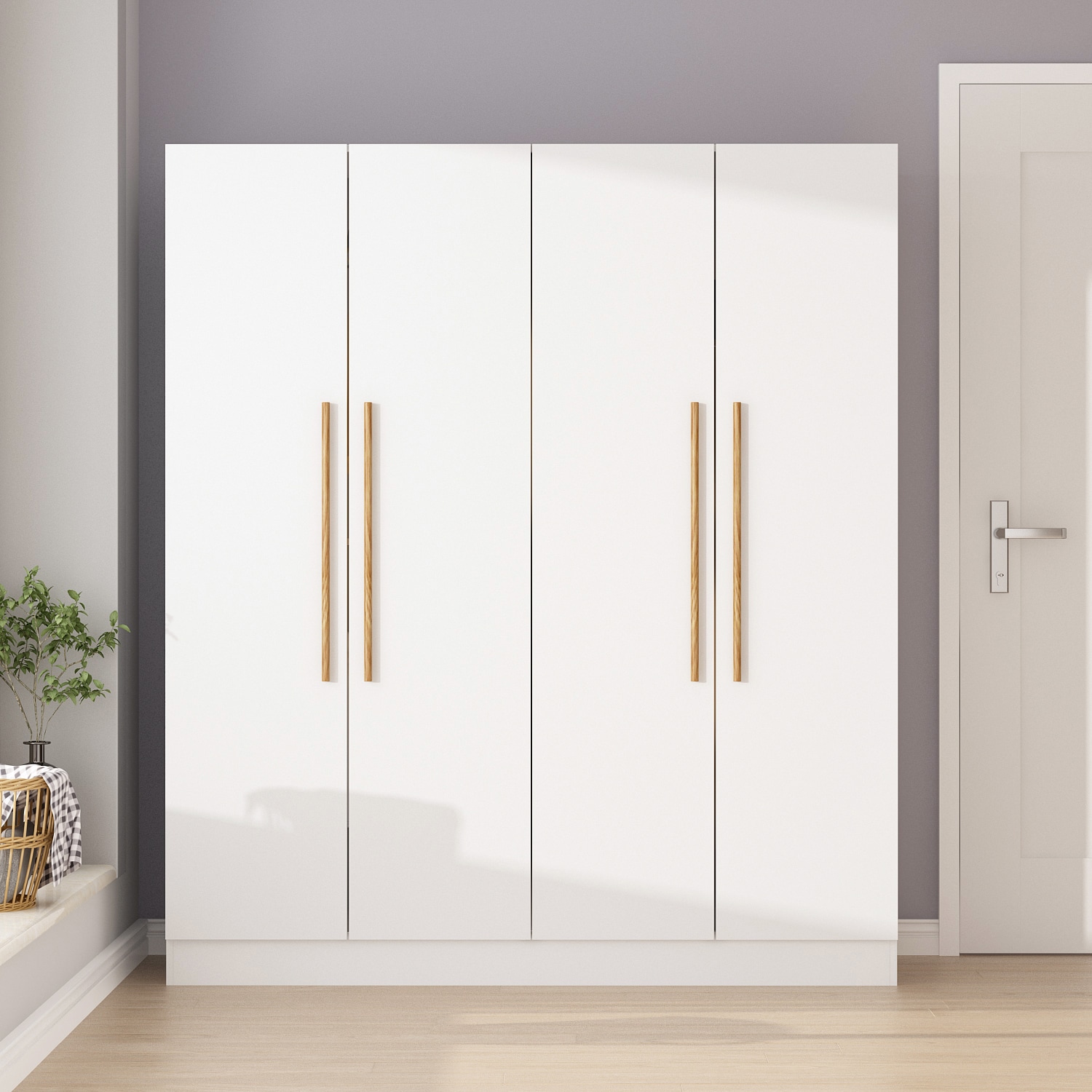 FUFU&GAGA Contemporary 3-Door Wardrobe Closet with 4 Drawers, Metal Slide  Rails, and Gold Handles - White Finish in the Armoires department at
