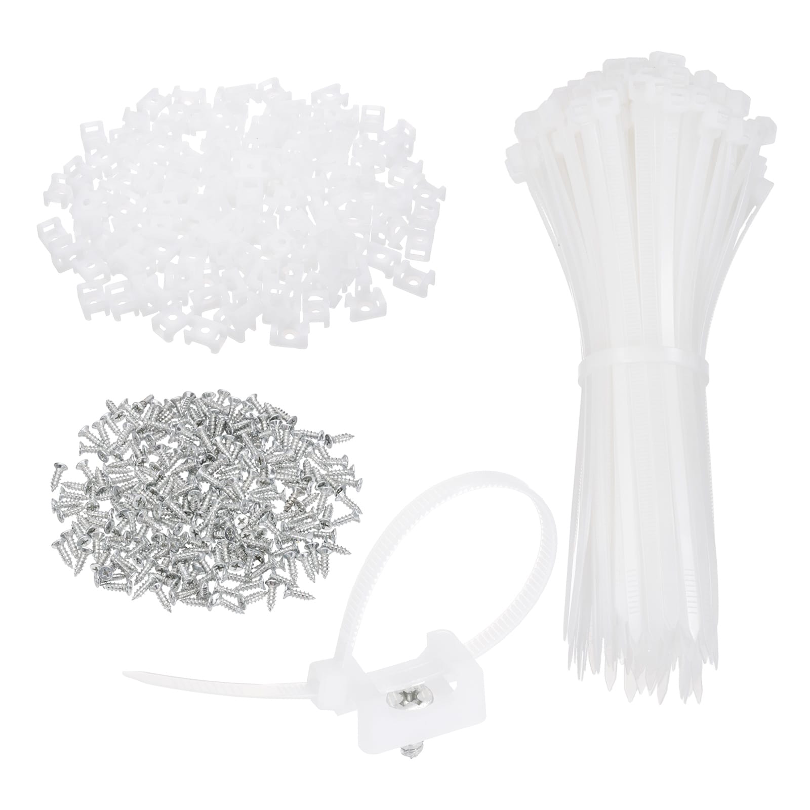Unique Bargains 240pcs 0.89inch Cable Tie Saddle Type Mounts Base with 6inch Cable Zip Ties and M5 Tapping Screws Wire Organizer Holder Clamps Set White #S26081200UX4172