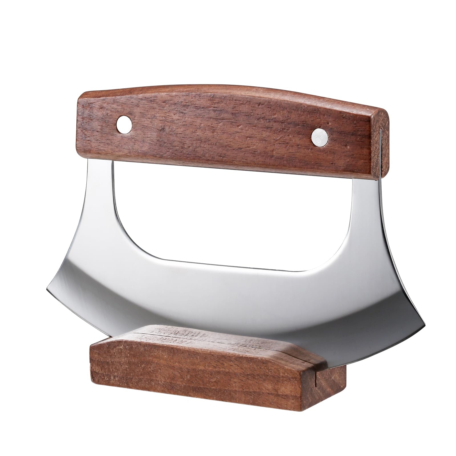 Aoibox  Stainless Steel Rocker Ulu Mezzaluna Knife with Walnut Wood Stand for Pizza Meat Vegetables 6 5 in Blade