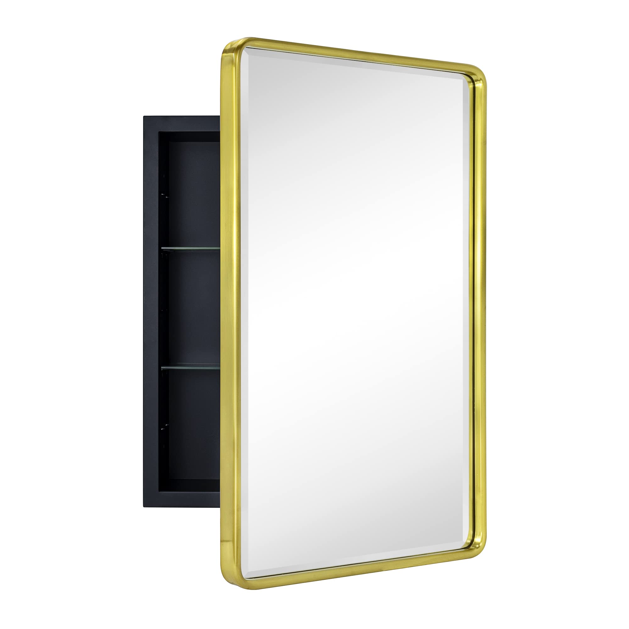 TEHOME GC-00238 16-Inches x 24-Inches Recessed Mount Brushed Gold Mirrored Rectangle Medicine Cabinet