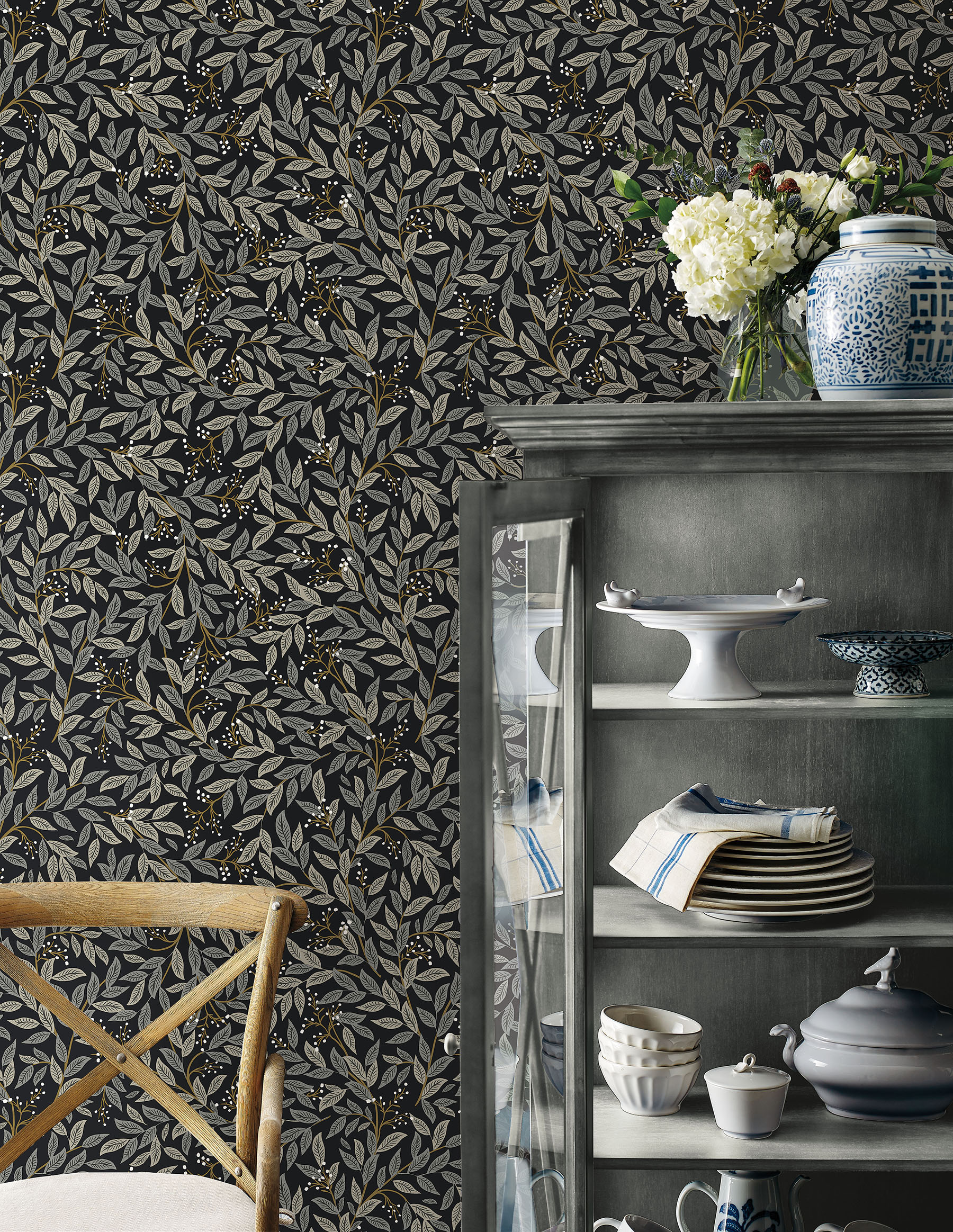 Willowberry 20.5" Black Floral Peel & Stick Wallpaper Roll