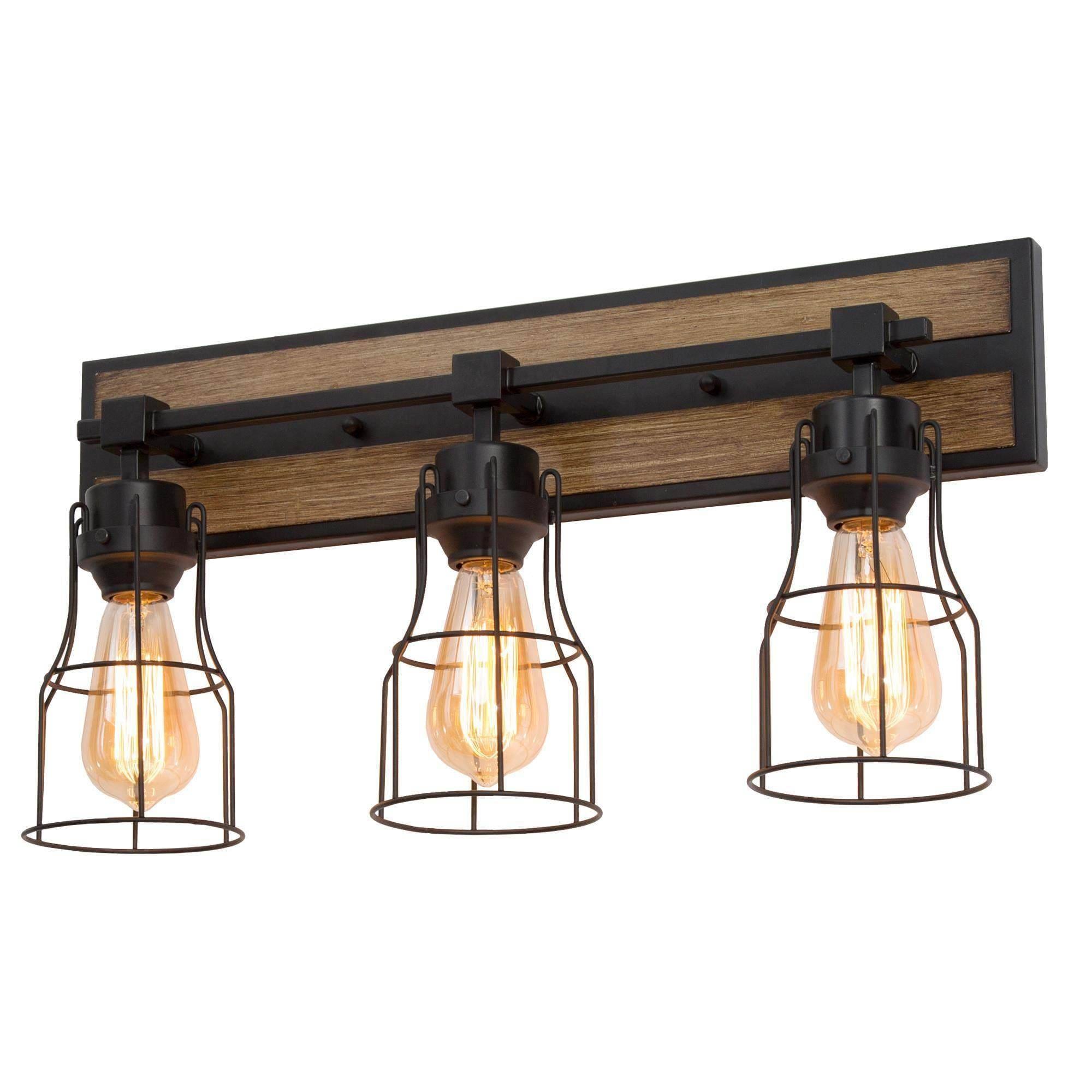 LNC Kennild 22-in 3-Light Antique Black LED Farmhouse Vanity Light Bar ...