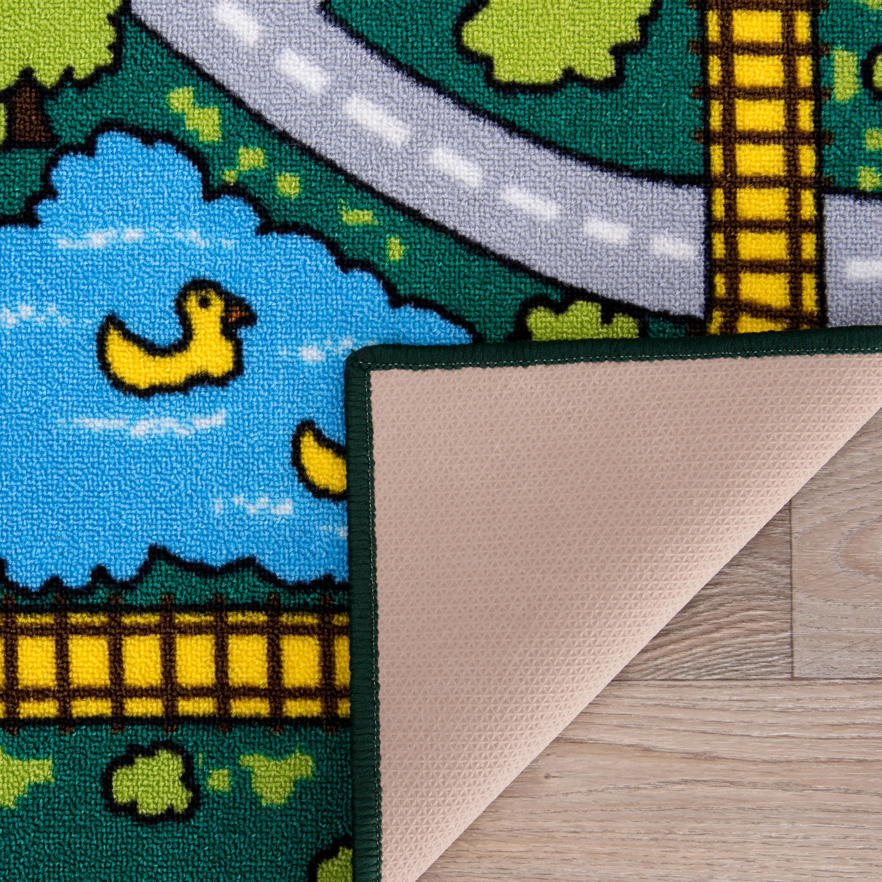 Green Nylon Kids Educational City Life Road Area Rug
