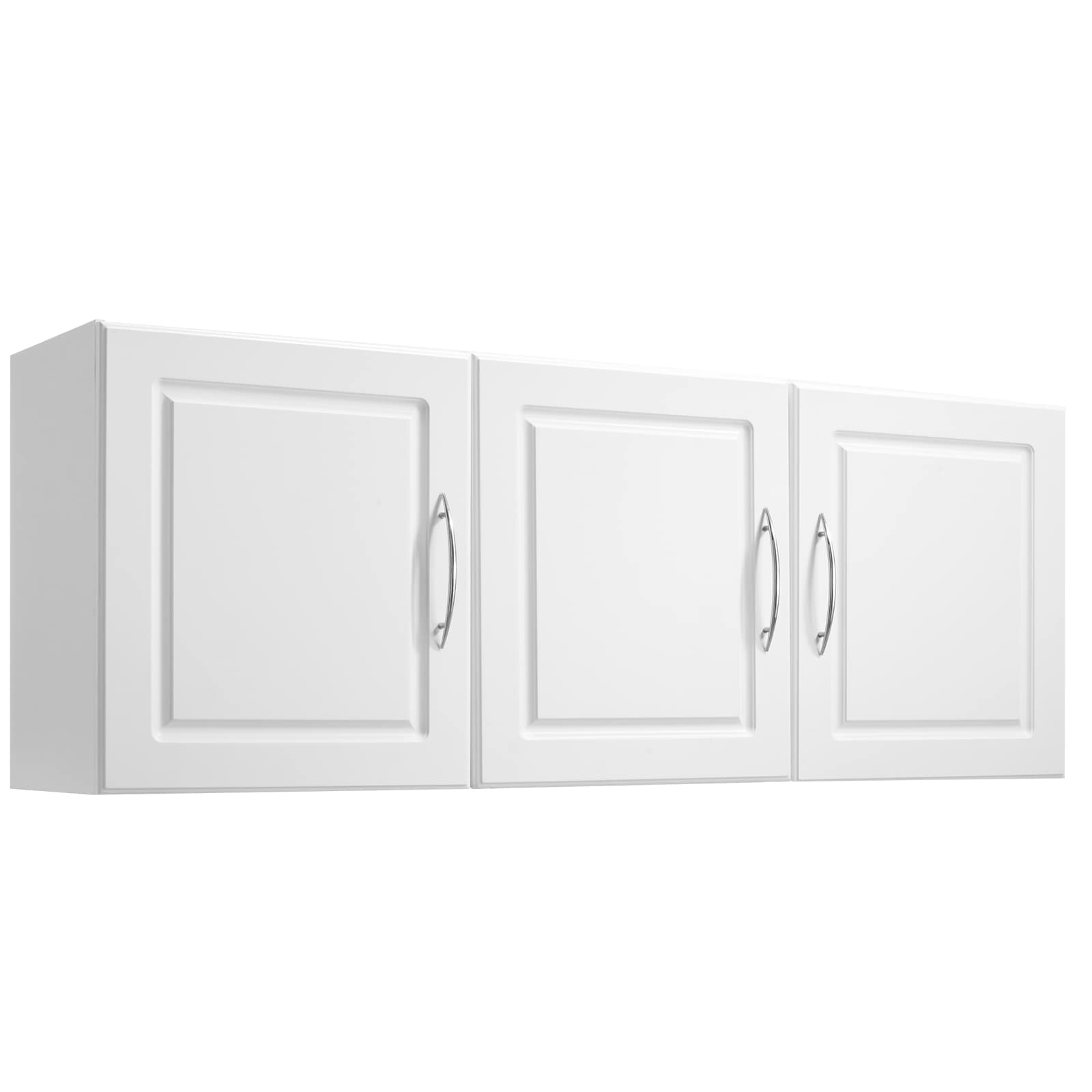 GIVIMO 54-in Wall Mounted Laundry Room Cabinet in White With Three Doors on Soft-Close Hinges Two Shelves Each Adjustable Across Three Height Settings Metal Handles Screw Hole Covers and Wall Fasteners Rated to 195-lb Total at 12.44-in x 54-in x 20.31-in
