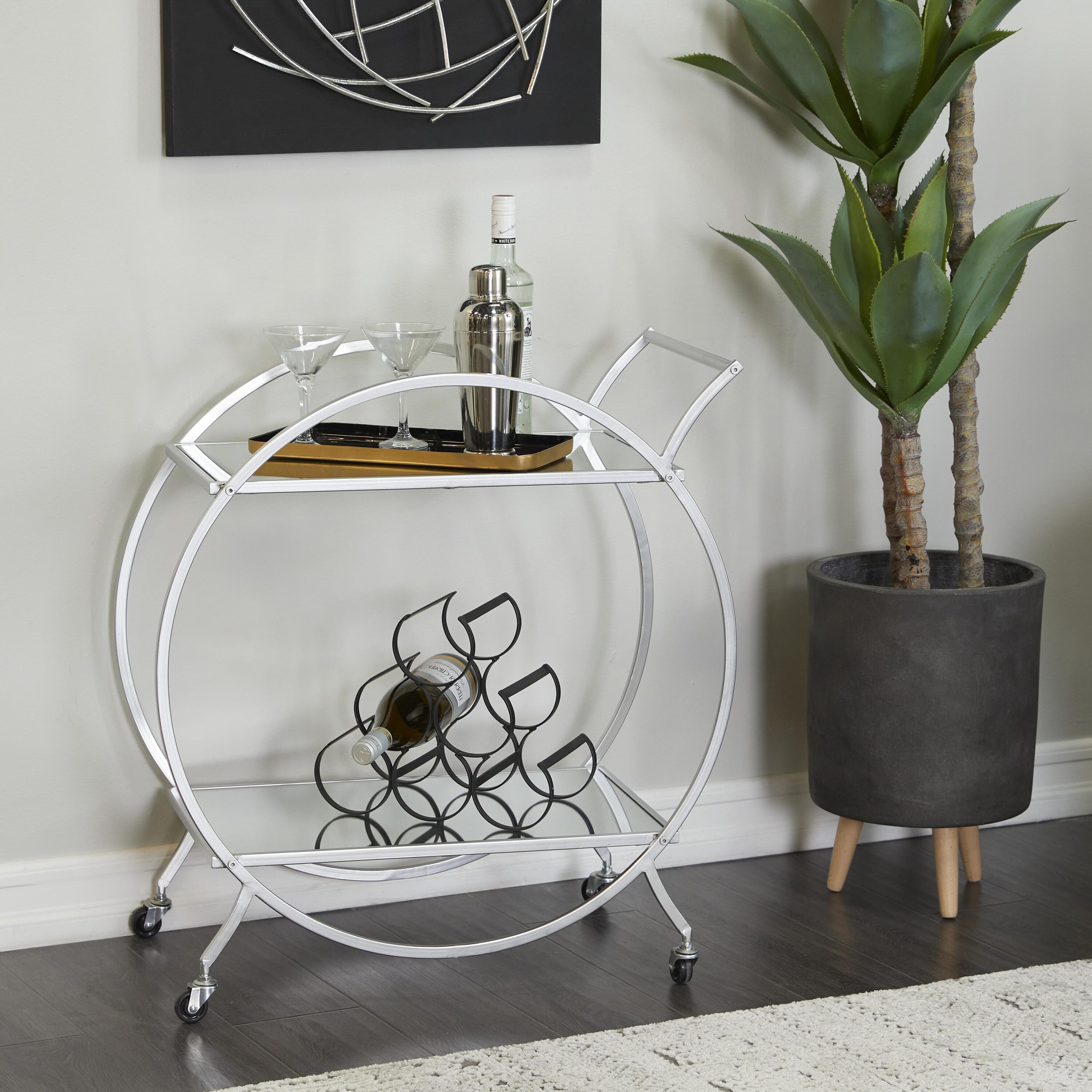 Grayson Lane 91410 14-in x 30-in Silver Round Bar cart