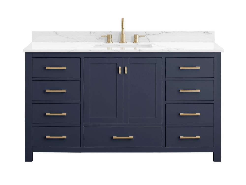 Avanity MODERO-VS60-NB-A-E Modero 61-in Navy Blue Undermount Single sink Bathroom Vanity with Cala White Engineered stone Top