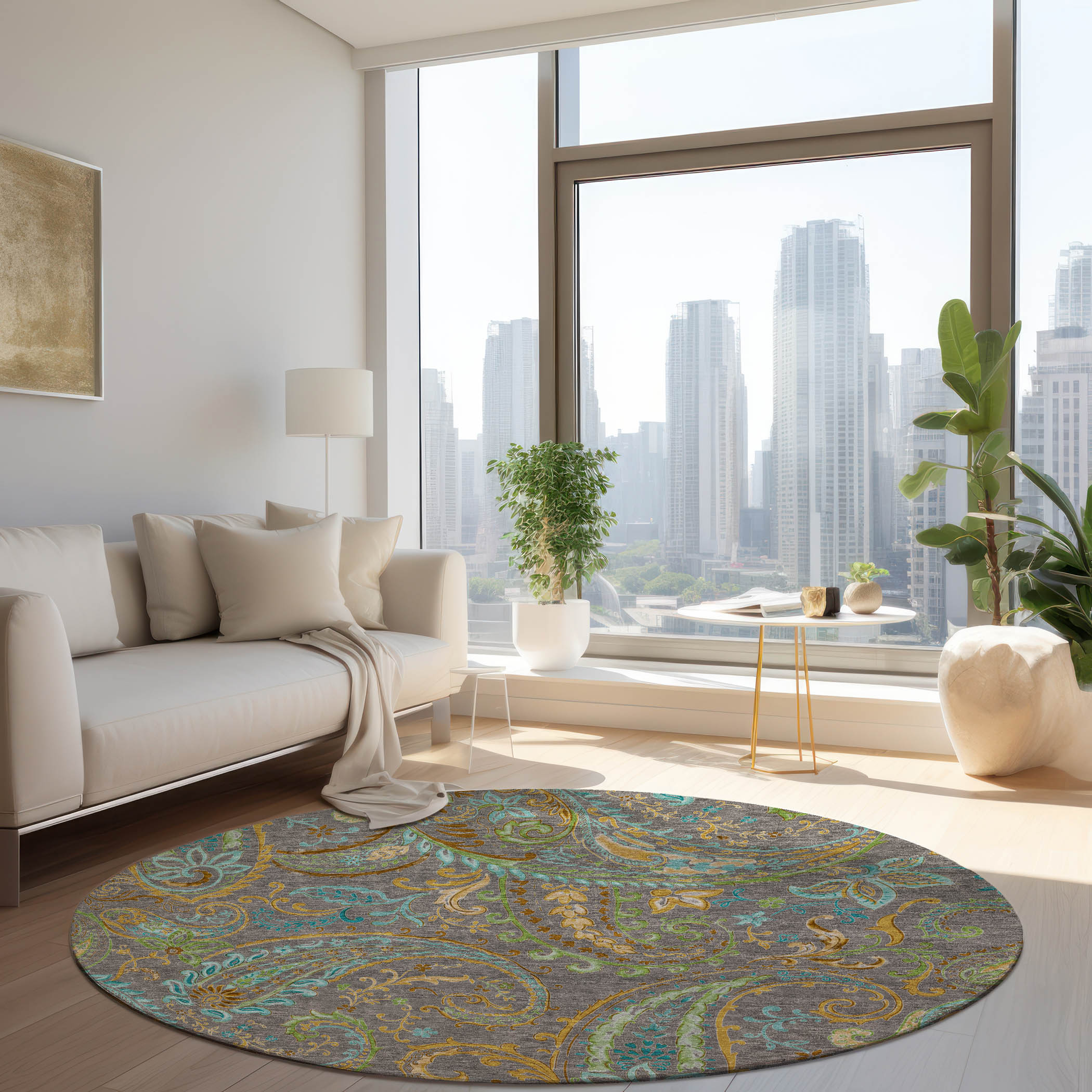 Addison Rugs ACN533TP8RO Chantille 8 x 8 (ft) Polyester Taupe Round Indoor/Outdoor Abstract Farmhouse/Cottage Machine washable Area rug