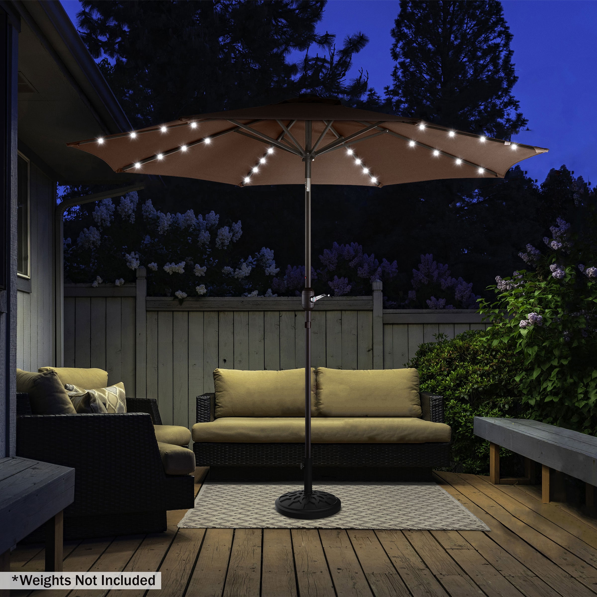 Nature Spring Brown Steel Patio Umbrella with Solar Lights - UV ...