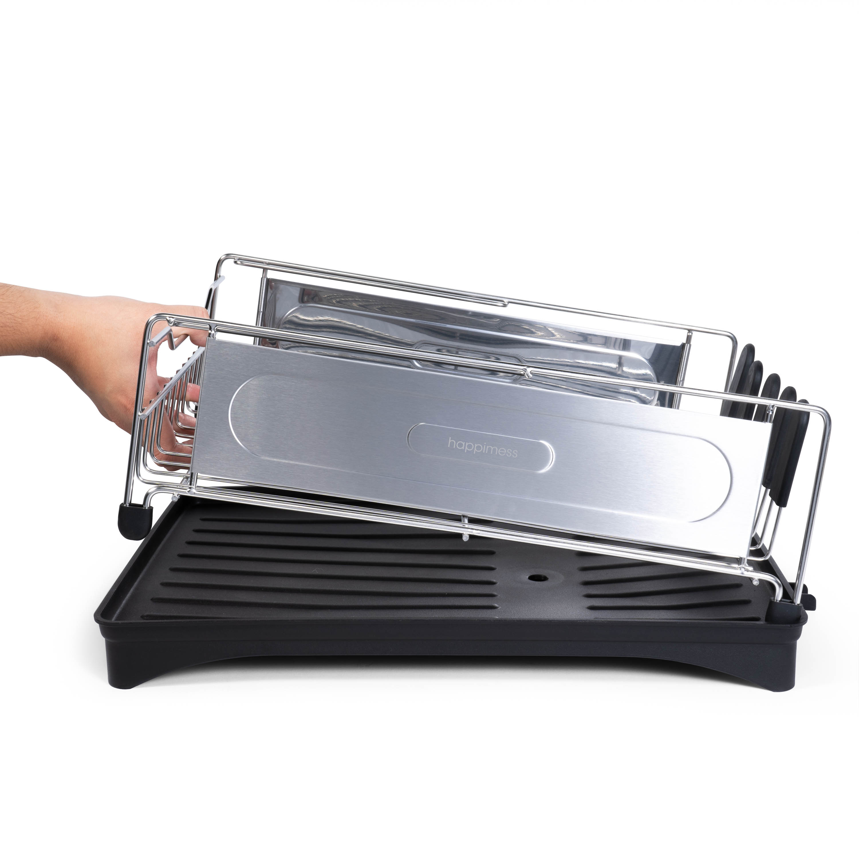 Compact Stainless Steel 2-Tier Dish Rack with Utensil Cup