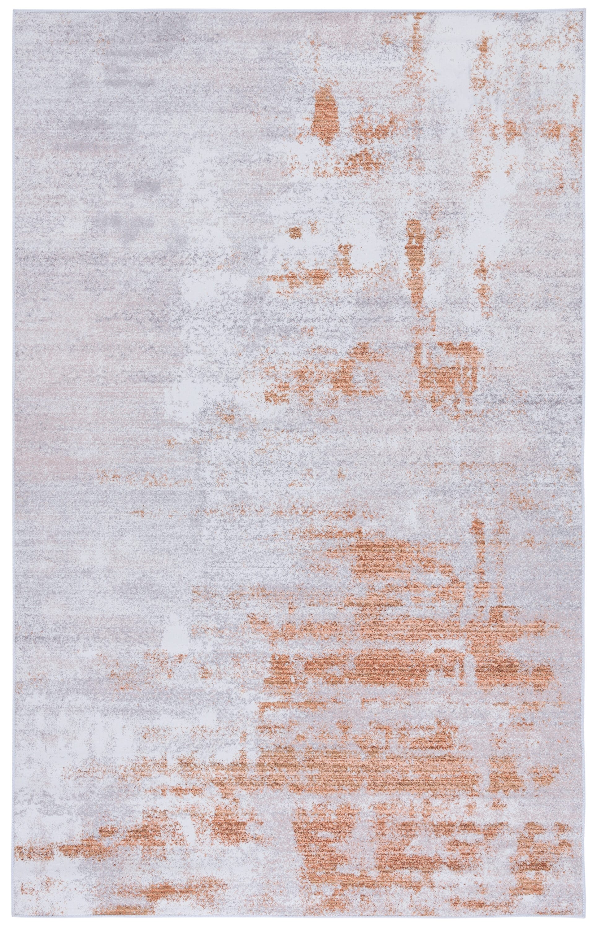 Gray and Rust Abstract Synthetic 4' x 6' Area Rug