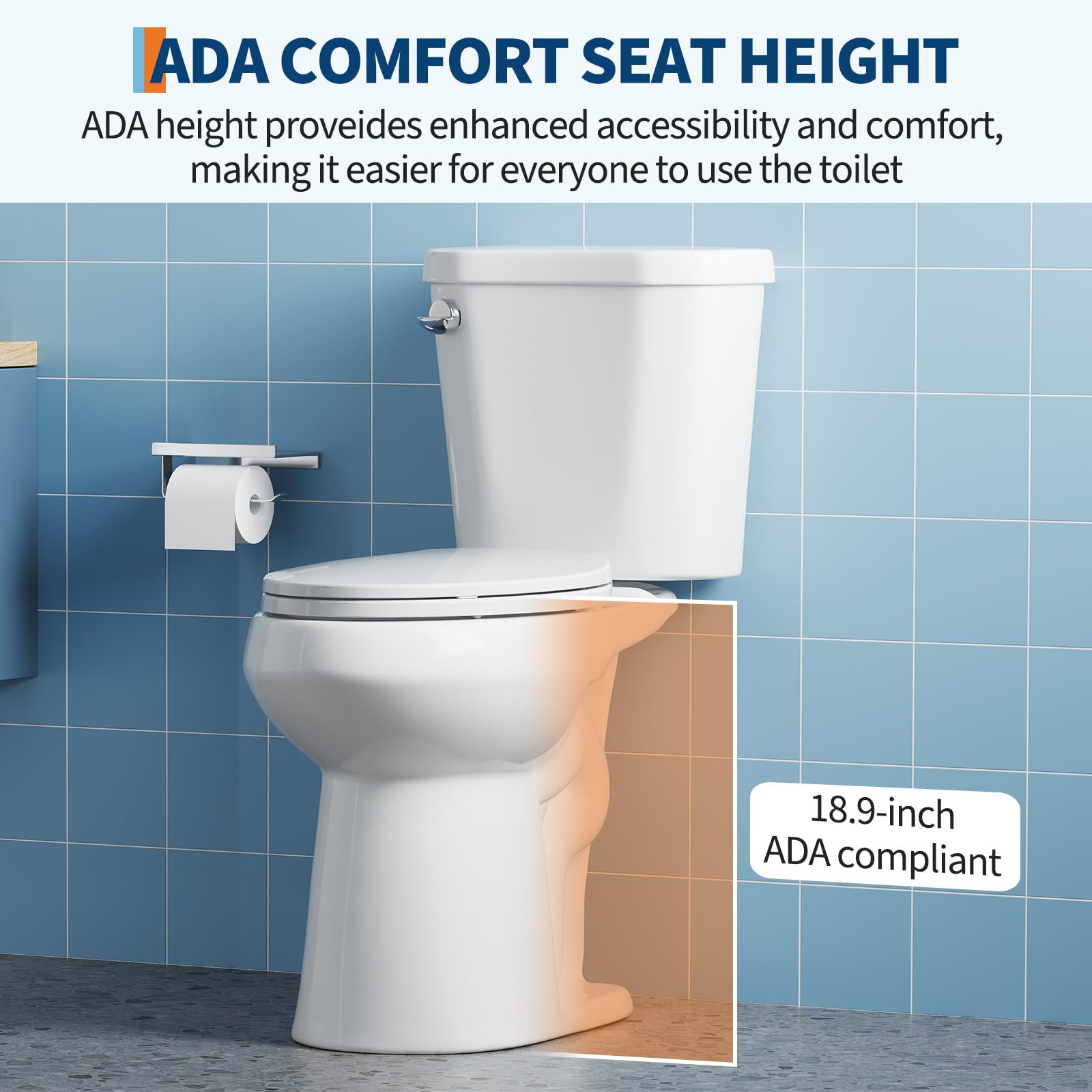 Garvee Comfort Height 19 Inch Elongated Two-Piece Toilet with Slow ...