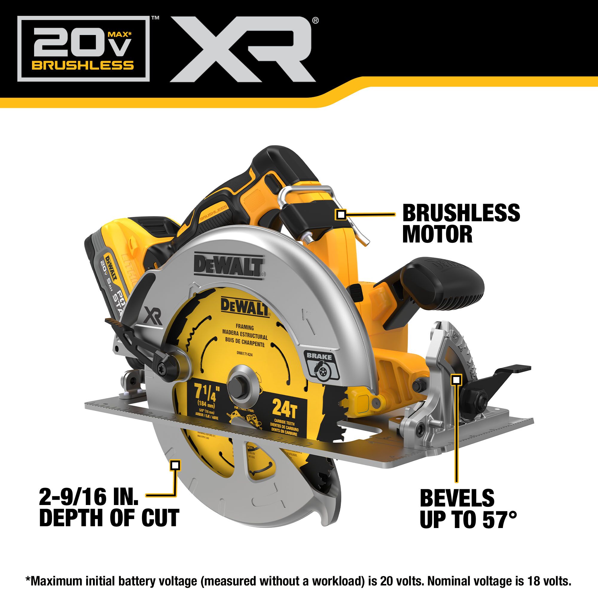 DEWALT XR 20-volt Max 7-1/4-in Brushless Cordless Circular Saw Kit