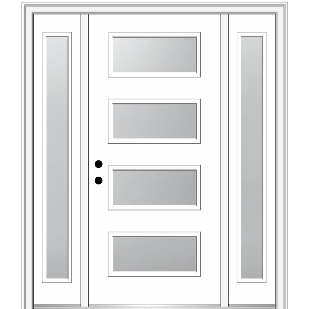 MMI DOOR ZZ349662R 60-in x 80-in x 6-9/16-in Fiberglass Pulse lite Right-hand inswing Brilliant White Painted Prehung Front Door with Sidelights with Brickmould Insulating core