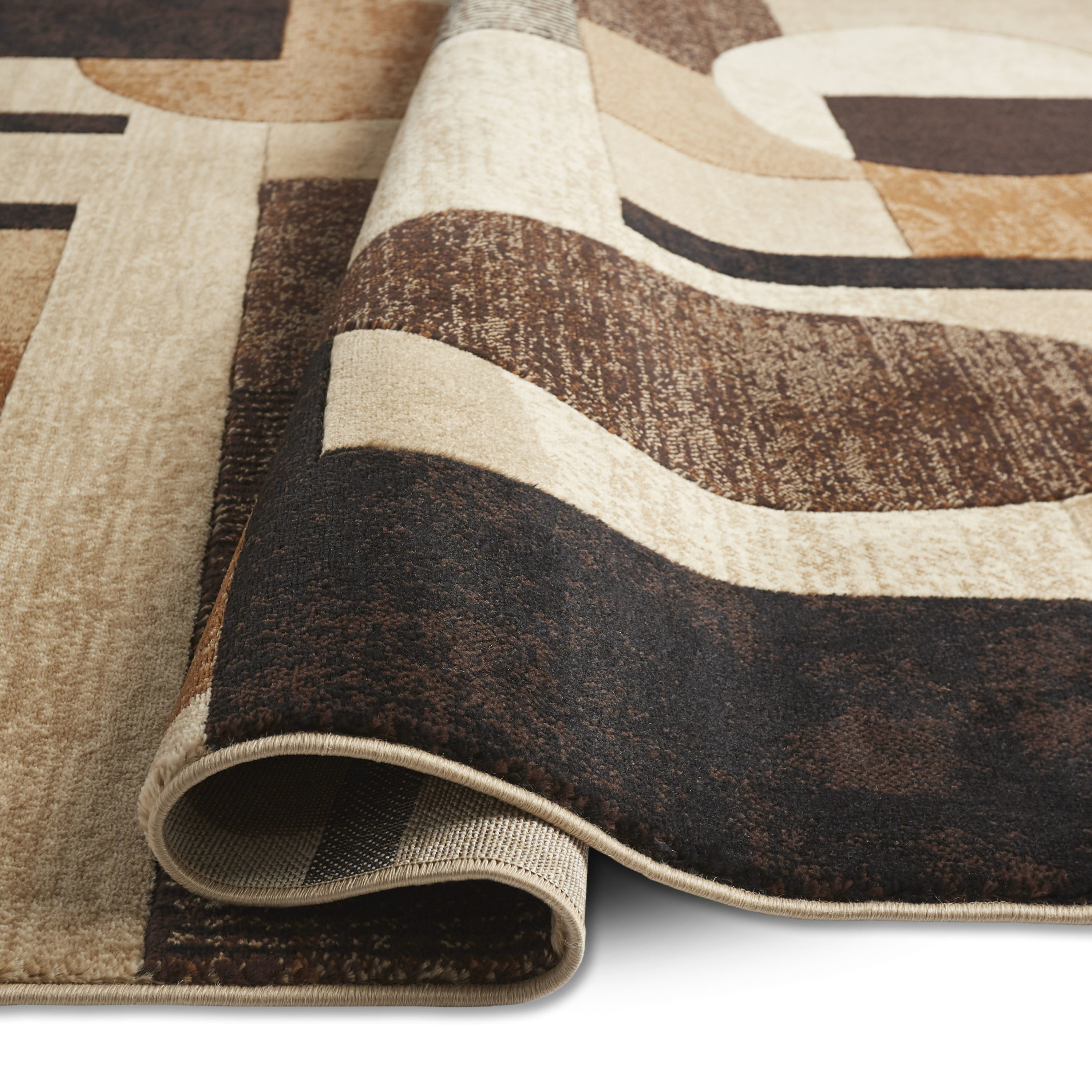 Brown and Beige Geometric Synthetic 8' x 10' Area Rug