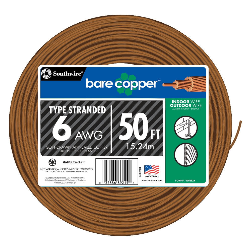 Southwire 50-ft 8-Gauge Solid Soft Drawn Copper Bare Wire (By-the-roll) in  the Ground Wire department at