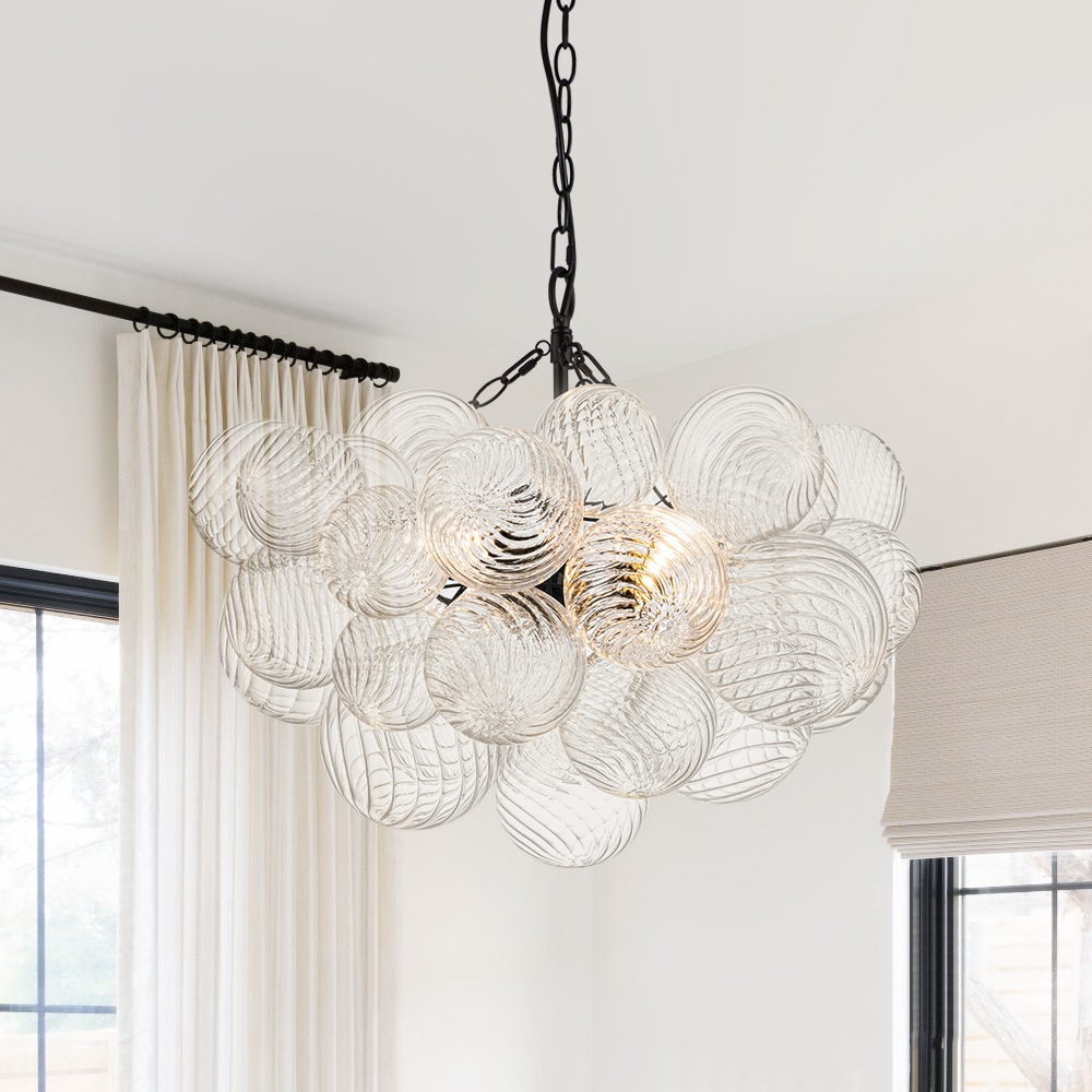Wonderindoor 3 -Light Matte Black Textured glass Metal Chandelier