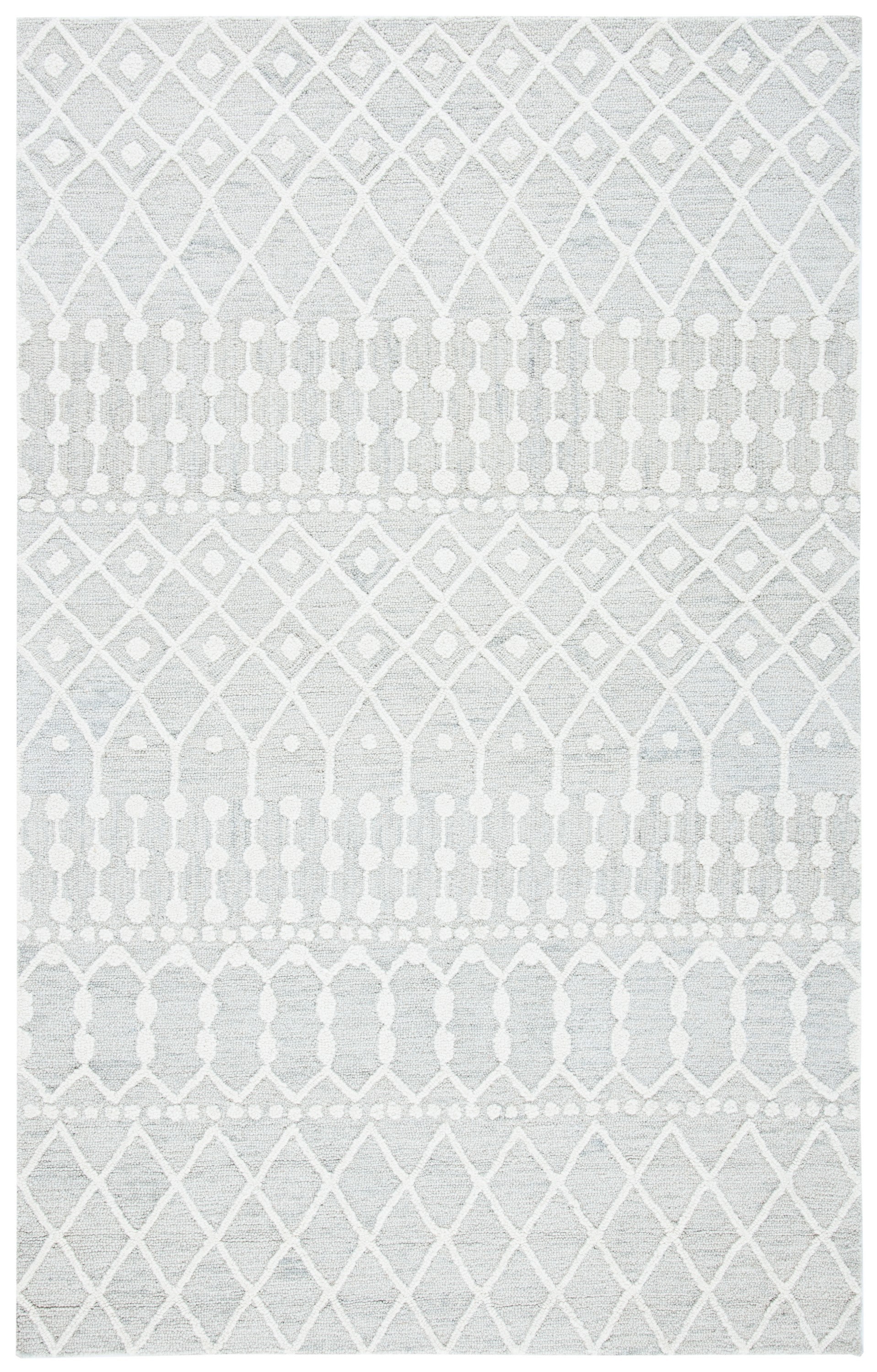 Ivory and Silver Handmade Tufted Wool 6' x 9' Rug