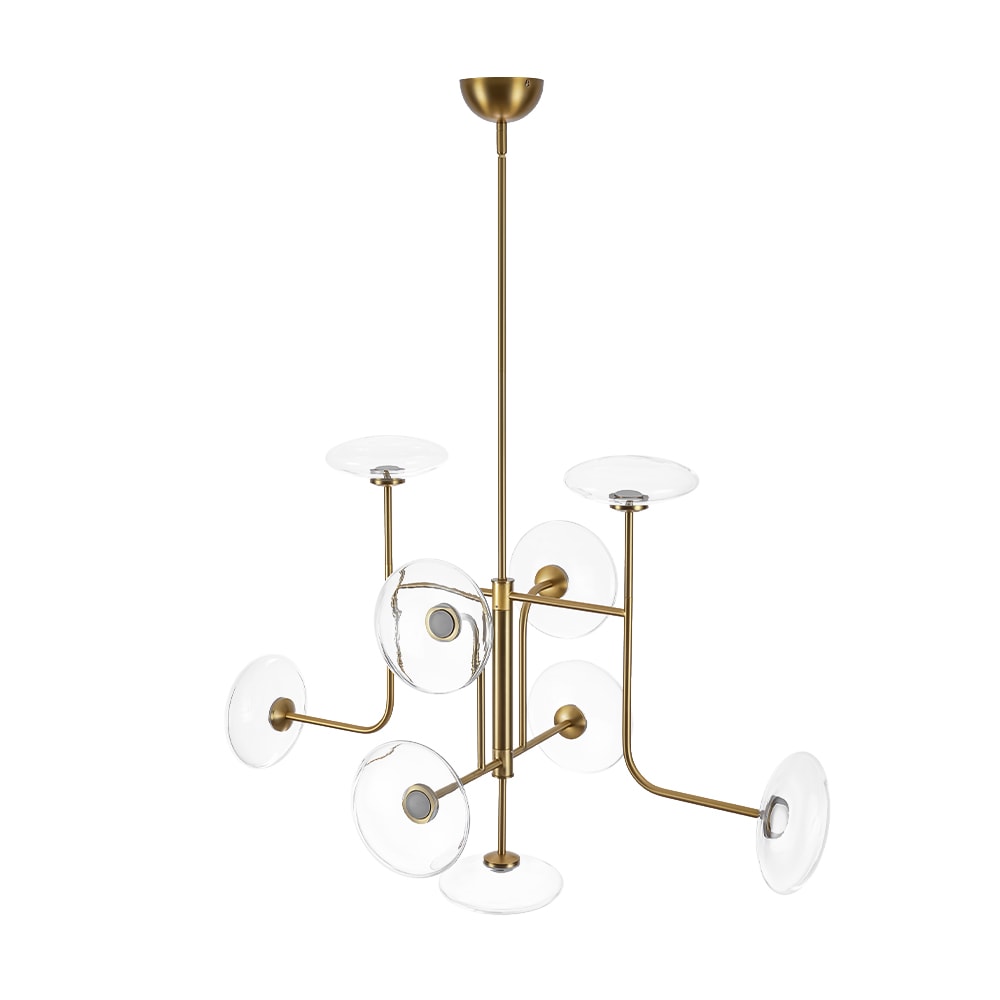 Zicbol 9 -Light Brushed Gold Clear glass Metal Chandelier