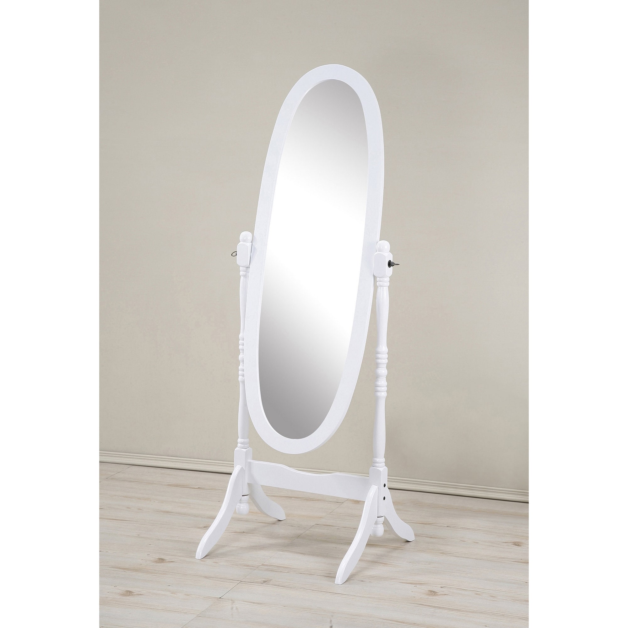 Misopily  Traditional Style Wood Cheval Floor Mirror White Finish Tilting Full Length Oval Glass Freestanding 22.5W x 16D x 59.25H Inch