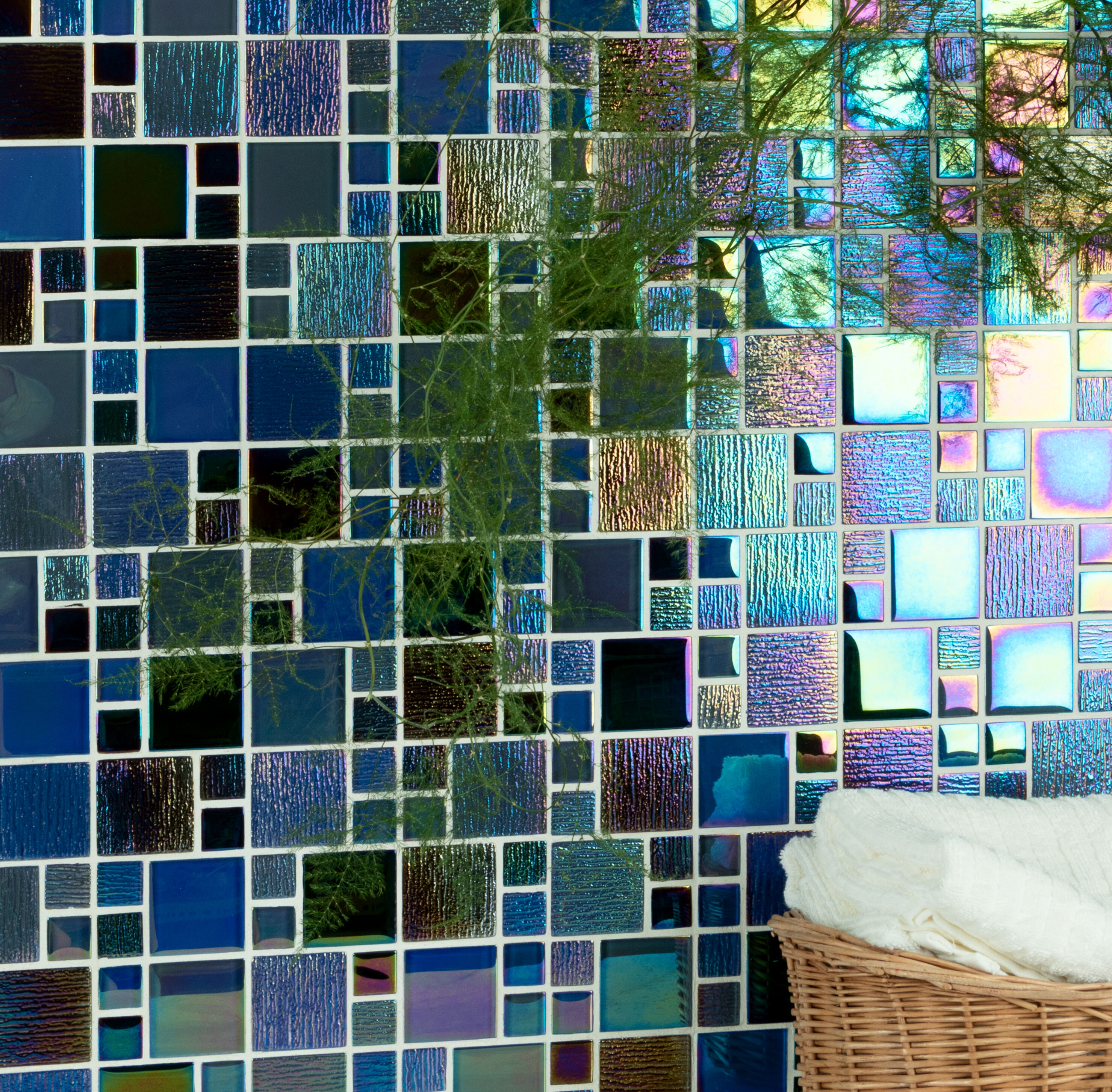 Deep Bayou Iridescent Glass Mosaic Wall Tile, 12-in x 12-in