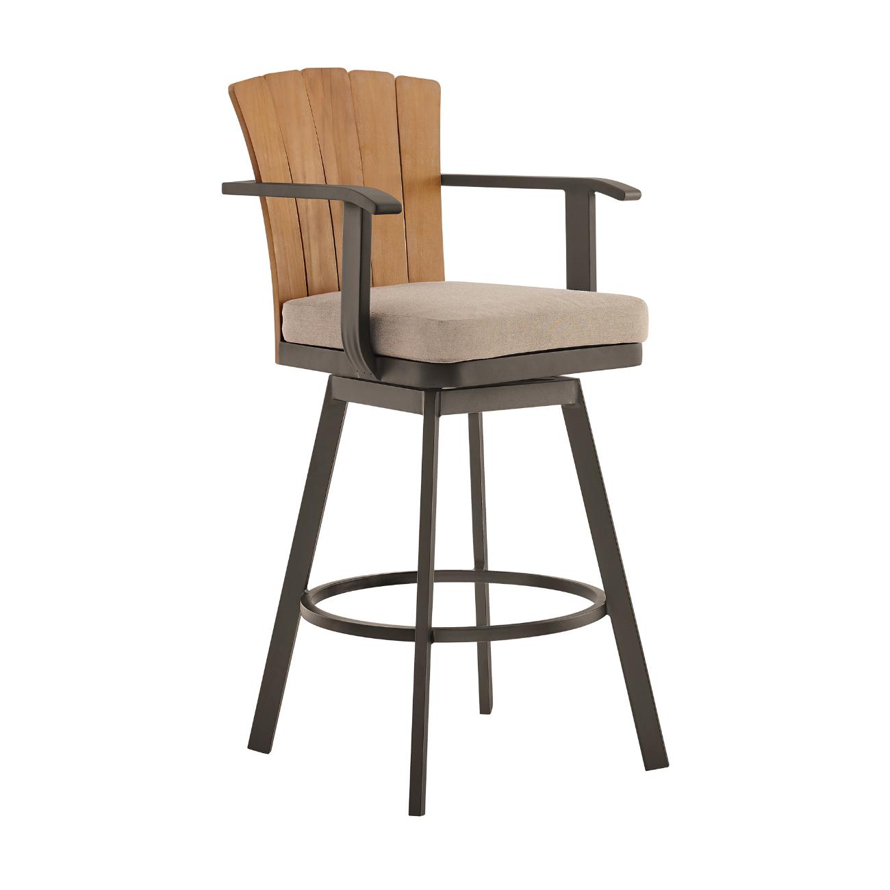 HomeRoots 4000571171 Brown Aluminum Frame Swivel Bar Stool Chair with Brown Cushioned Seat
