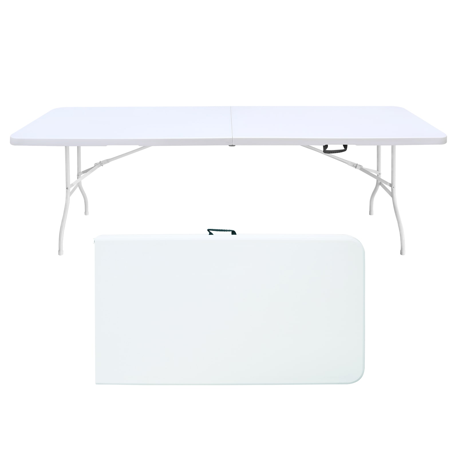 Maocao Hoom JL1123564 2.49-ft x 8-ft Fold-in-Half Indoor or outdoor Rectangle Plastic White Folding banquet table 4 -Person