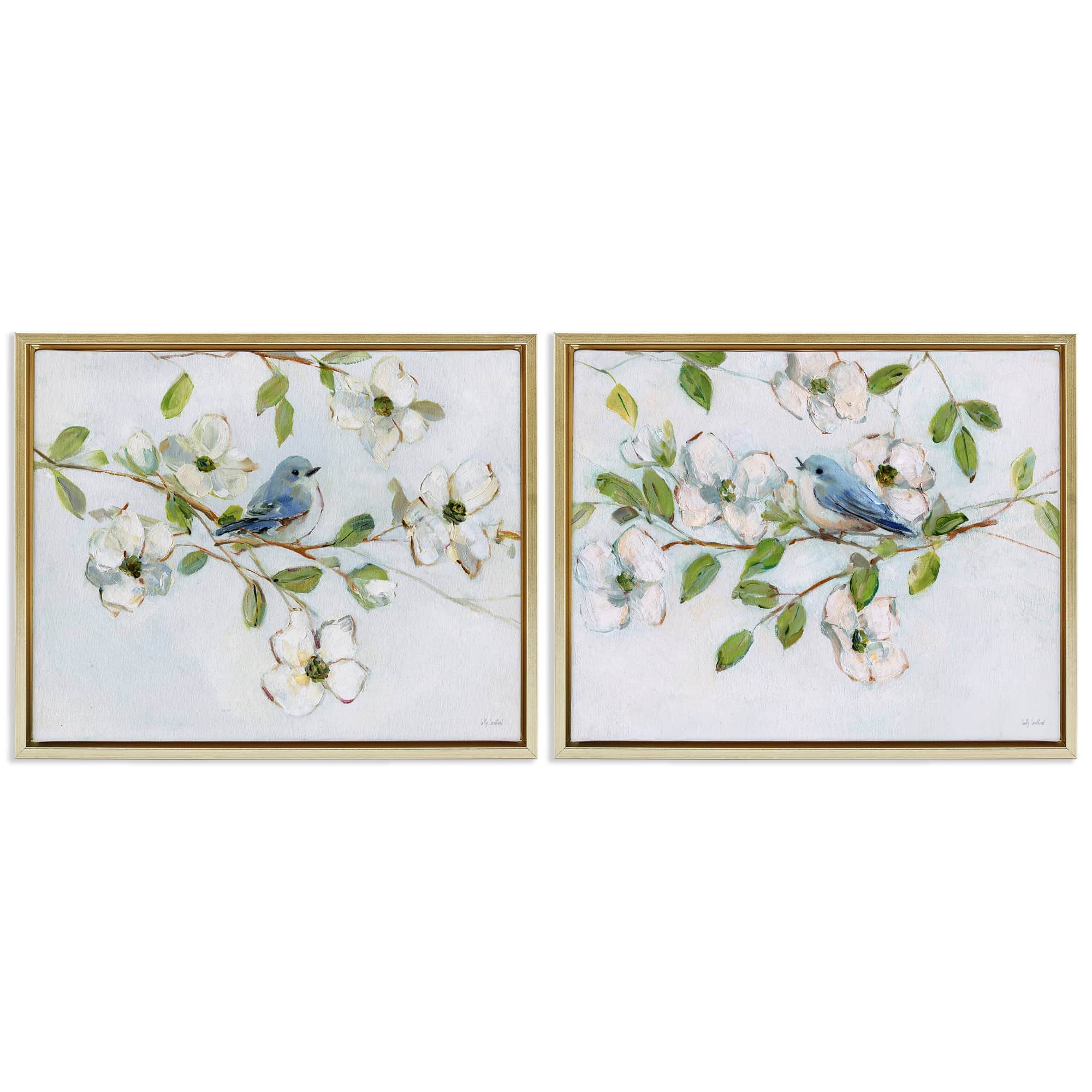 Stupell Industries B2-733-FFG-2PC-16X20 Perched Bluebirds on Branch 2pc Floating Frame Set design by Sally Swatland
