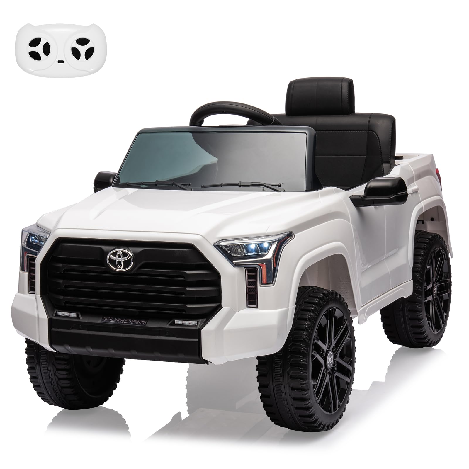 Qeetex SUN-PTO-0YSFH53M Licensed Toyota Tundra 12V Electric Ride-On Truck with Remote Control White