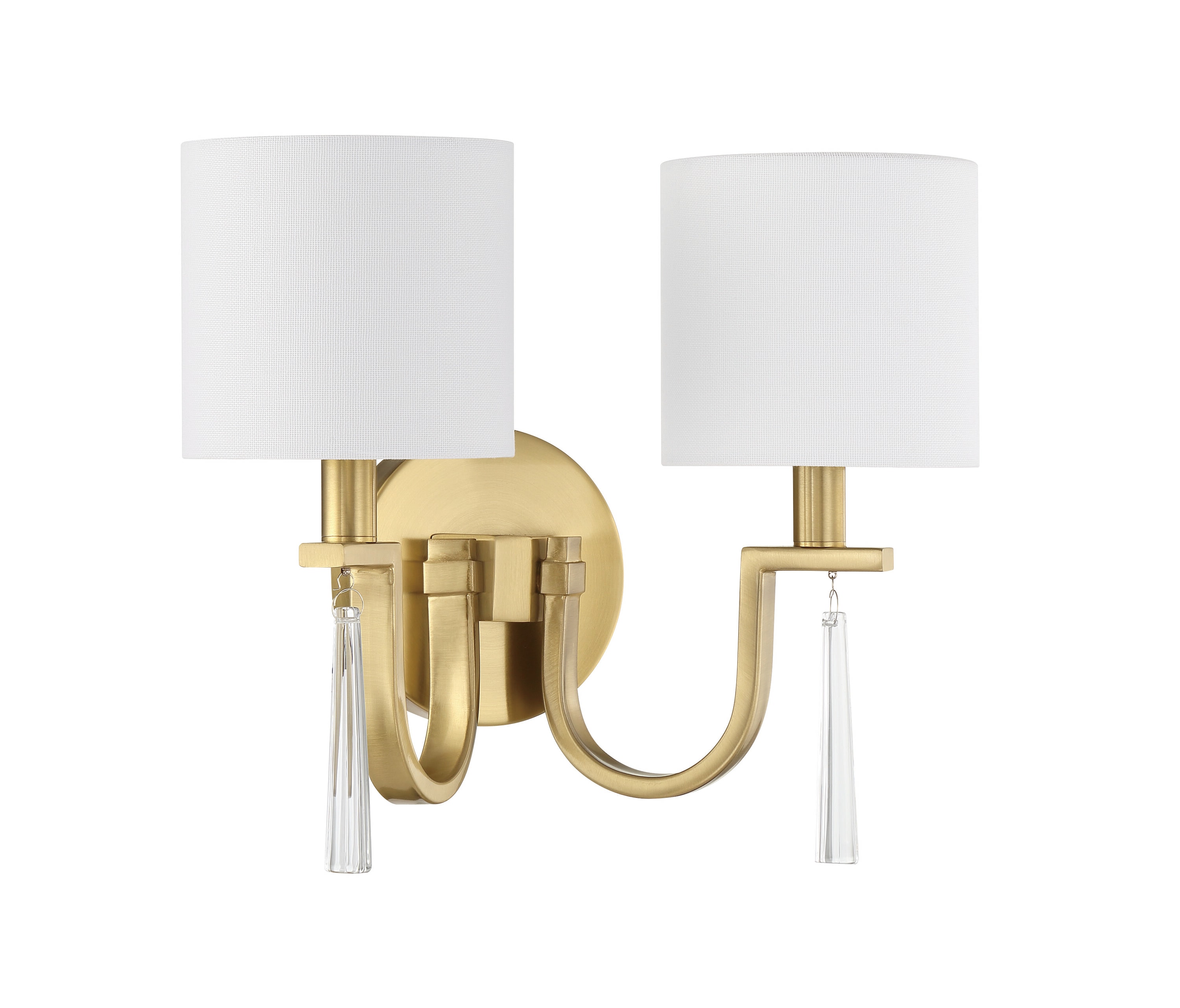 Fortuna Satin Brass 2-Light Sconce with White Linen Shades