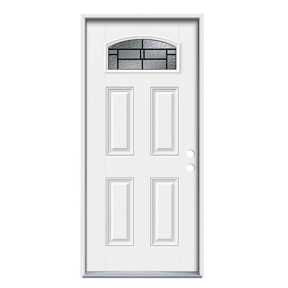 JELD-WEN JW228000004 Pembrook 36-in x 80-in x 4-9/16-in Fiberglass 1/4 lite Left-hand inswing Primed Prehung Front Door Insulating core