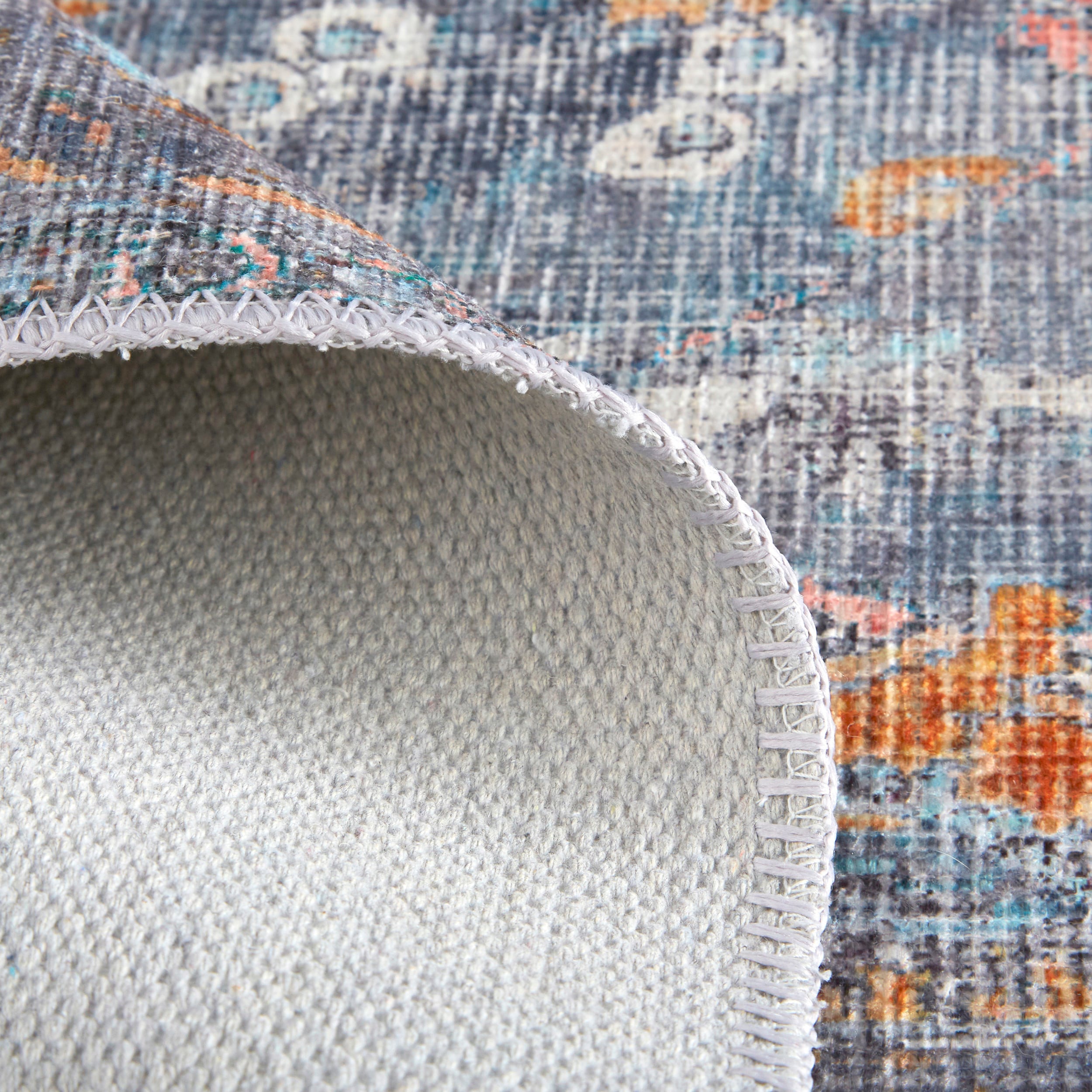 Percy Blue and Gray Medallion Washable Area Rug