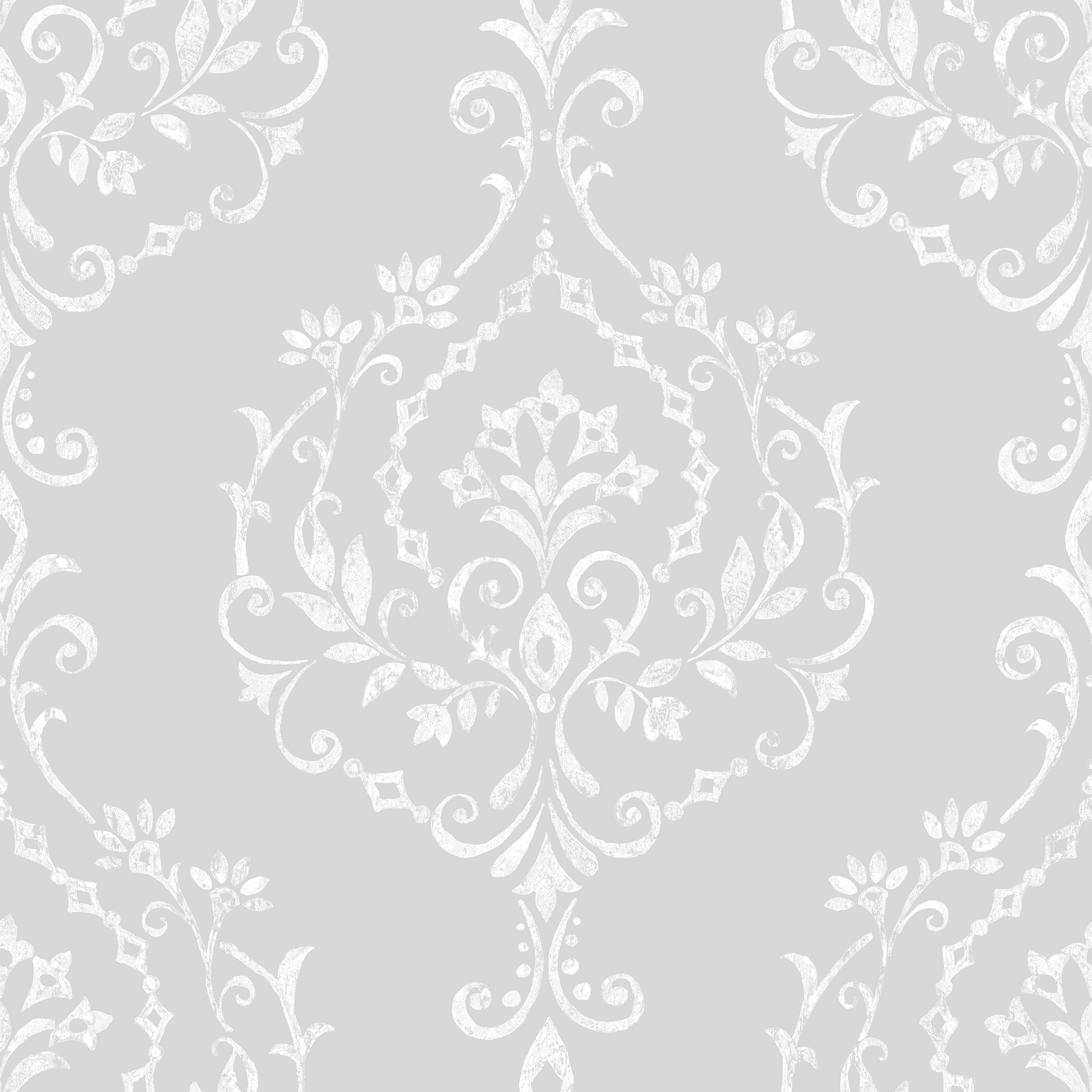 RoomMates RMK12258PL 30.75-Sq. Feet Grey Vinyl Damask Self-adhesive Peel and Stick Wallpaper
