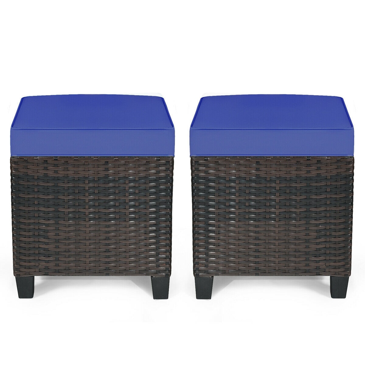 Mondawe 37NY-HY Set of 2 Rattan Brown Rattan Frame Stationary Conversation Chair with Blue Cushioned Seat