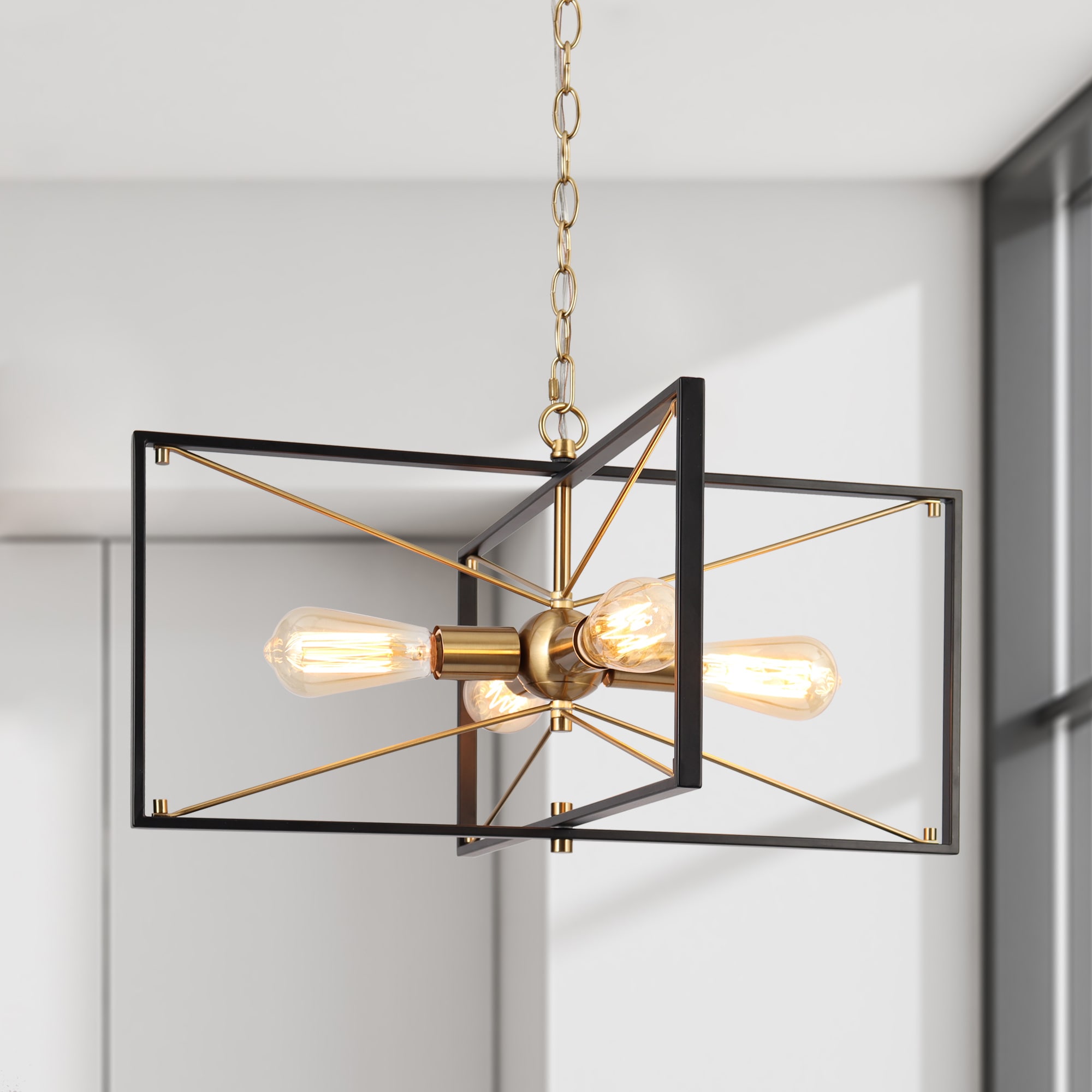 ZEVNI L3BYYMYYW4508SH7 Likia Modern Farmhouse 4 -Light Matte Gold Modern/contemporary Cage For Use in Bedrooms, Dining Rooms, Foyers, Kitchens, Living Rooms Chandelier