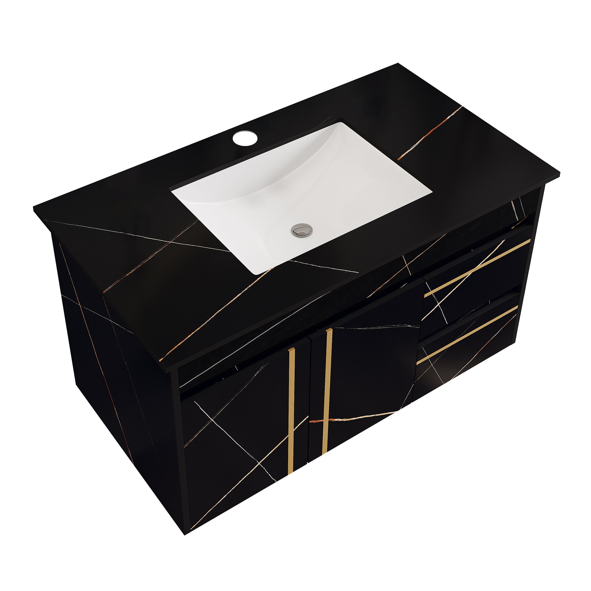 Tatayosi T36S00005 36 in Floating Bathroom Vanity with Sink and Faux Marble Top