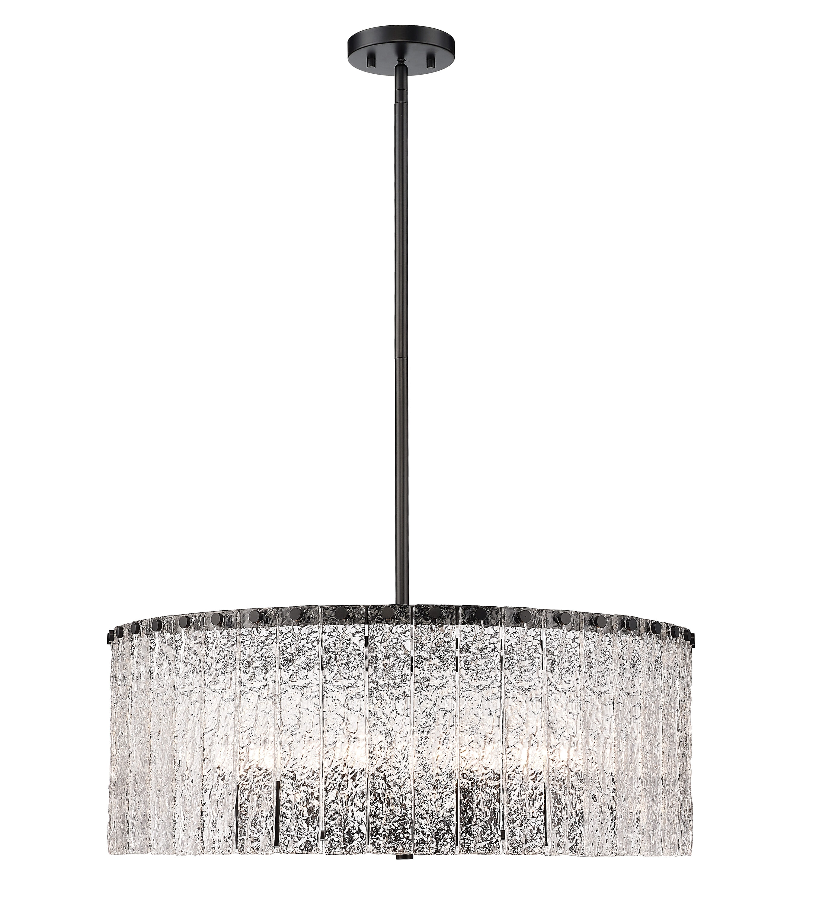 Glacier Matte Black 10-Light Drum Pendant with Textured Glass Panels