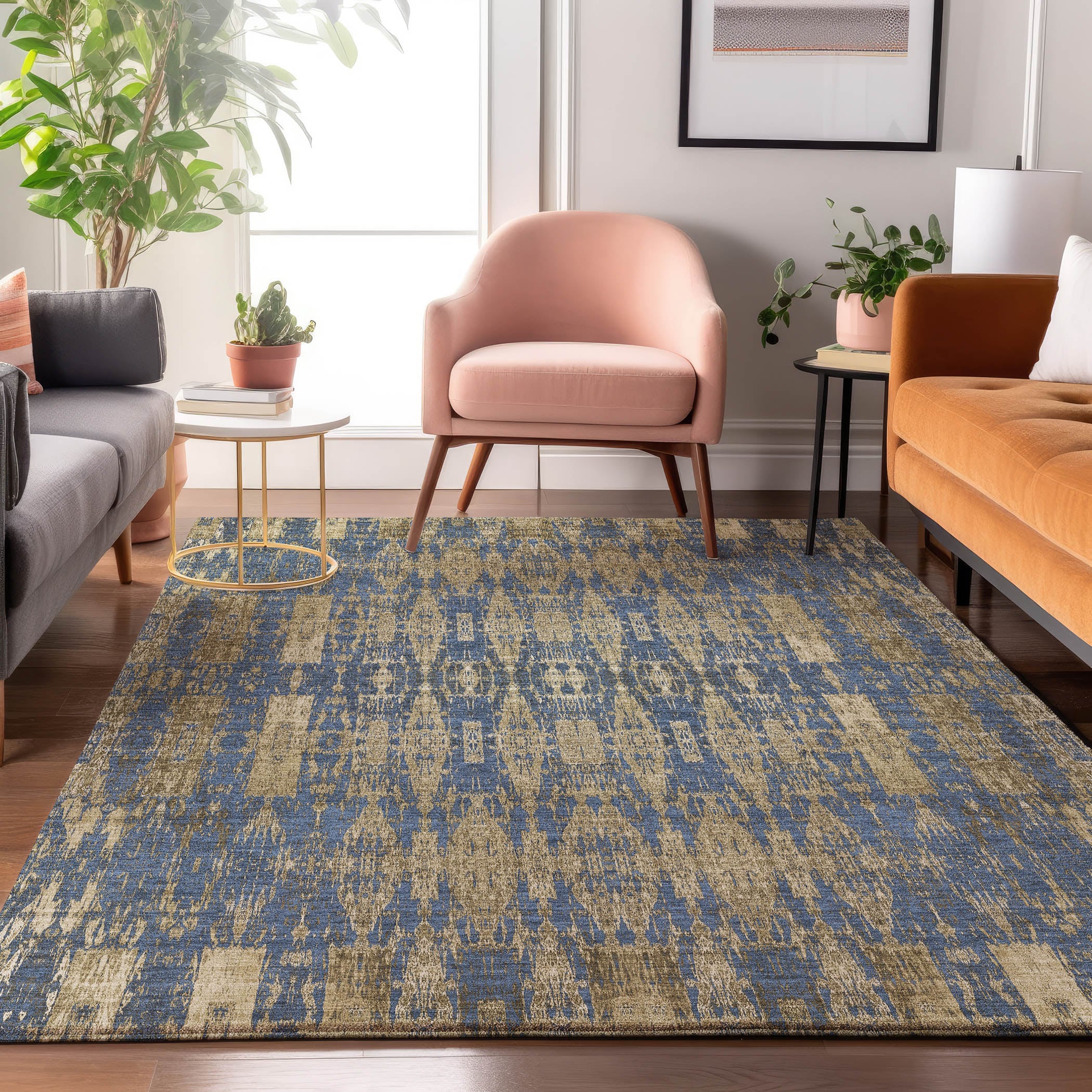 Addison Rugs AMF580BU30X46 Mayfield AMF580BU 2 x 3 (ft) Loomed Polyester Blue Rectangular Indoor Geometric Machine washable Area rug