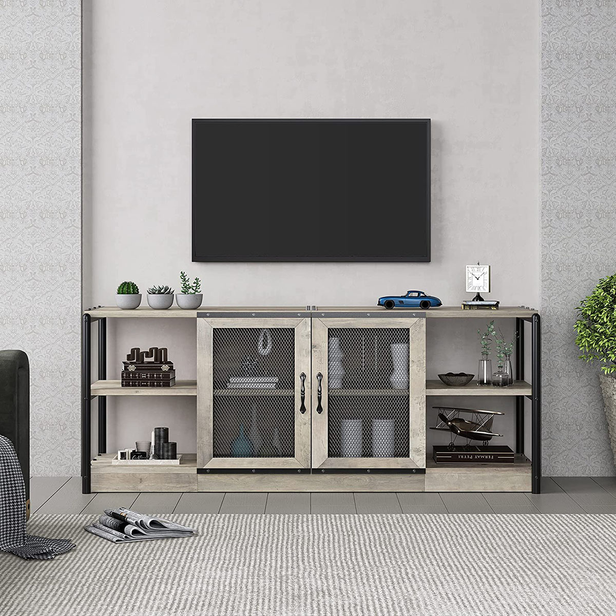 Garvee PHO-0W98QPCT Modern/Contemporary Gray TV stand ( Accommodates TVs up to 70-in )