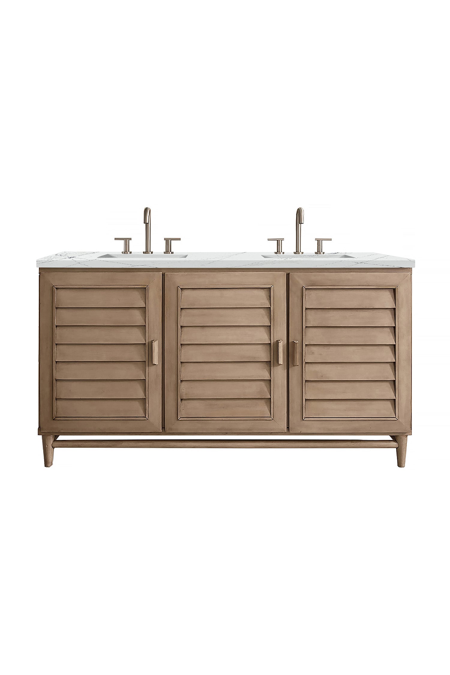 James Martin Vanities 620-V60D-WW-3ENC Portland 60-in Whitewashed Walnut Undermount Double sink Bathroom Vanity with Ethereal Noctis Quartz Top