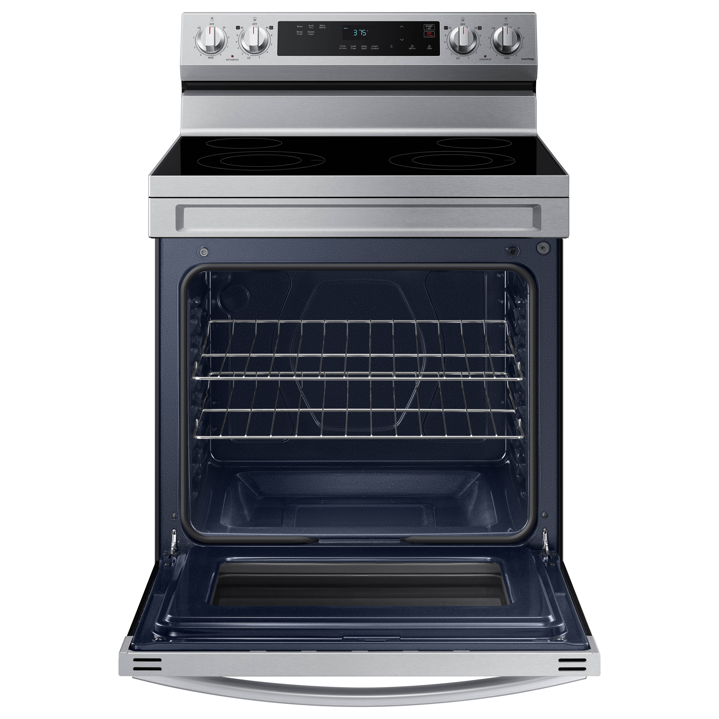 Samsung 30-in Glass Top 4 Burners 6.3-cu ft Steam Cleaning Freestanding Smart Electric Range (Stainless Steel)
