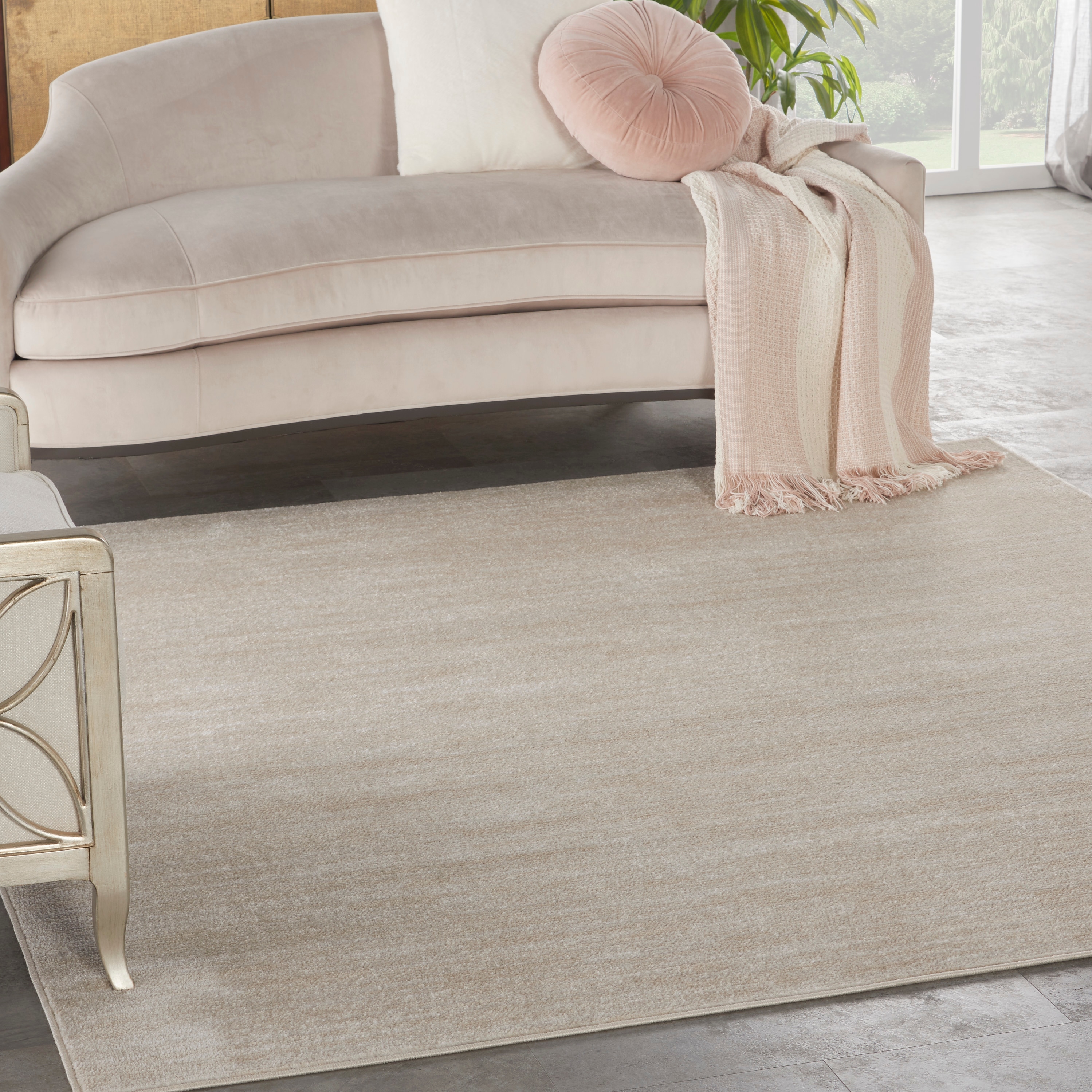 Nourison 099446824042 Essentials 5 x 5 (ft) Loomed Polypropylene Ivory Beige Square Indoor/Outdoor Solid Area rug
