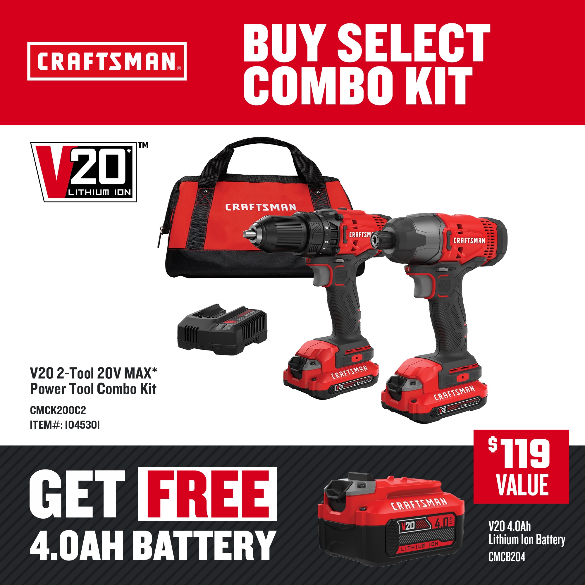 CRAFTSMAN V20 2-Tool Power Tool Combo Kit with Soft Case (2-Batteries  Included and Charger Included)