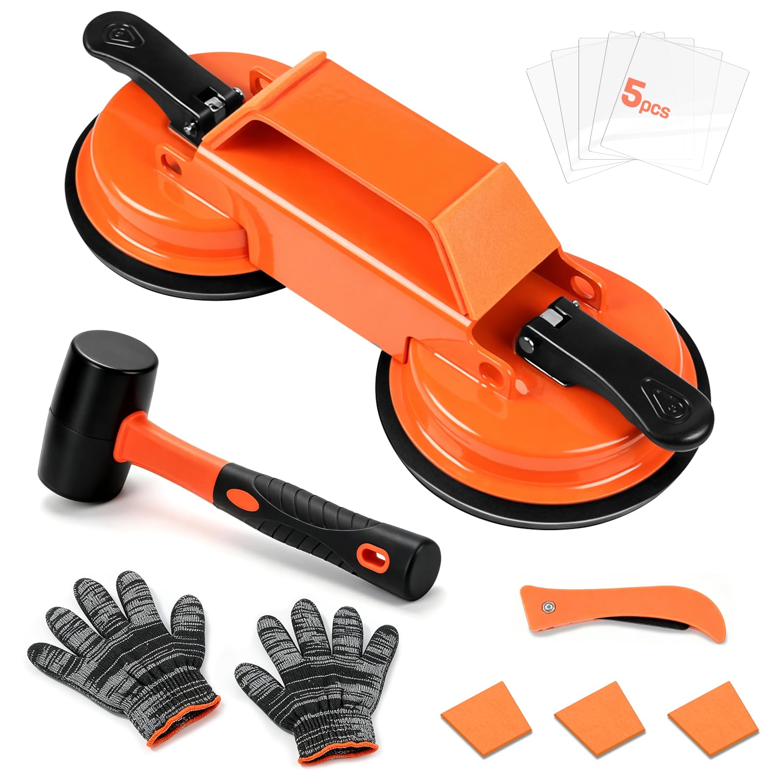 Ahfiwaso  Floor Gap Fixer Tool Heavy Duty 45 Degree Striking Surface Floor Gap Repair Tool with Double Suction Cup and Rubber Mallet for Vinyl