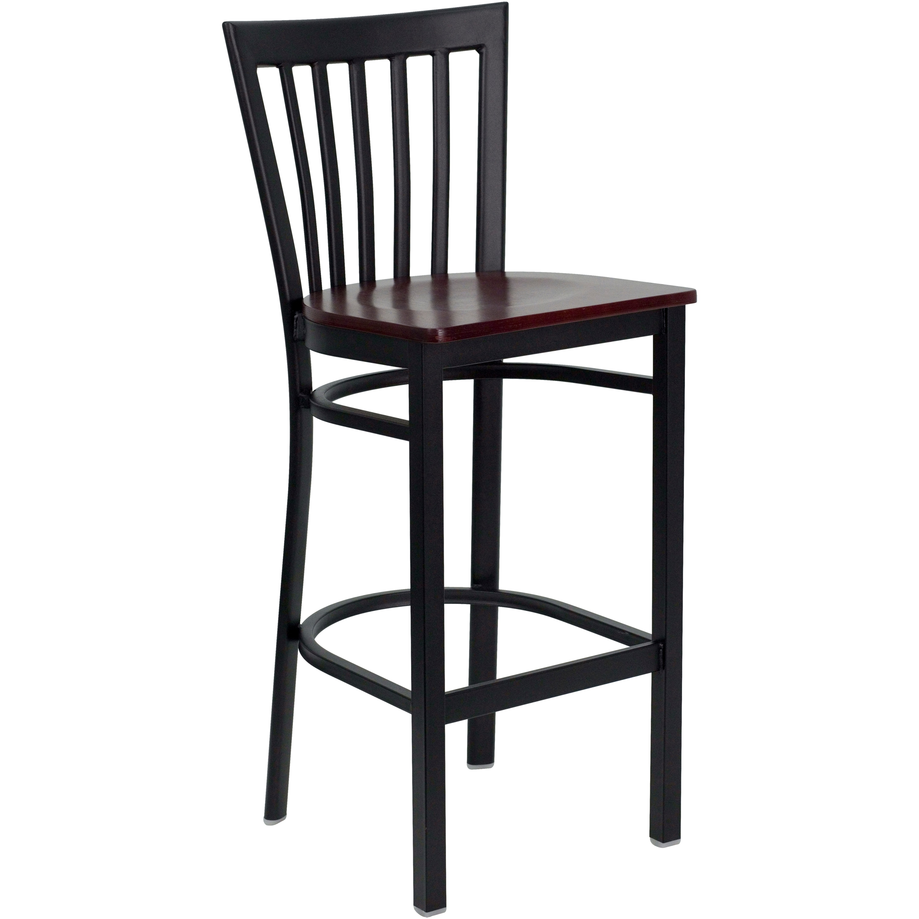 Flash Furniture 812581017106 Mahogany Wood Seat/Black Metal Frame 29.0-in H Bar height Square seat Metal Bar Stool and Back