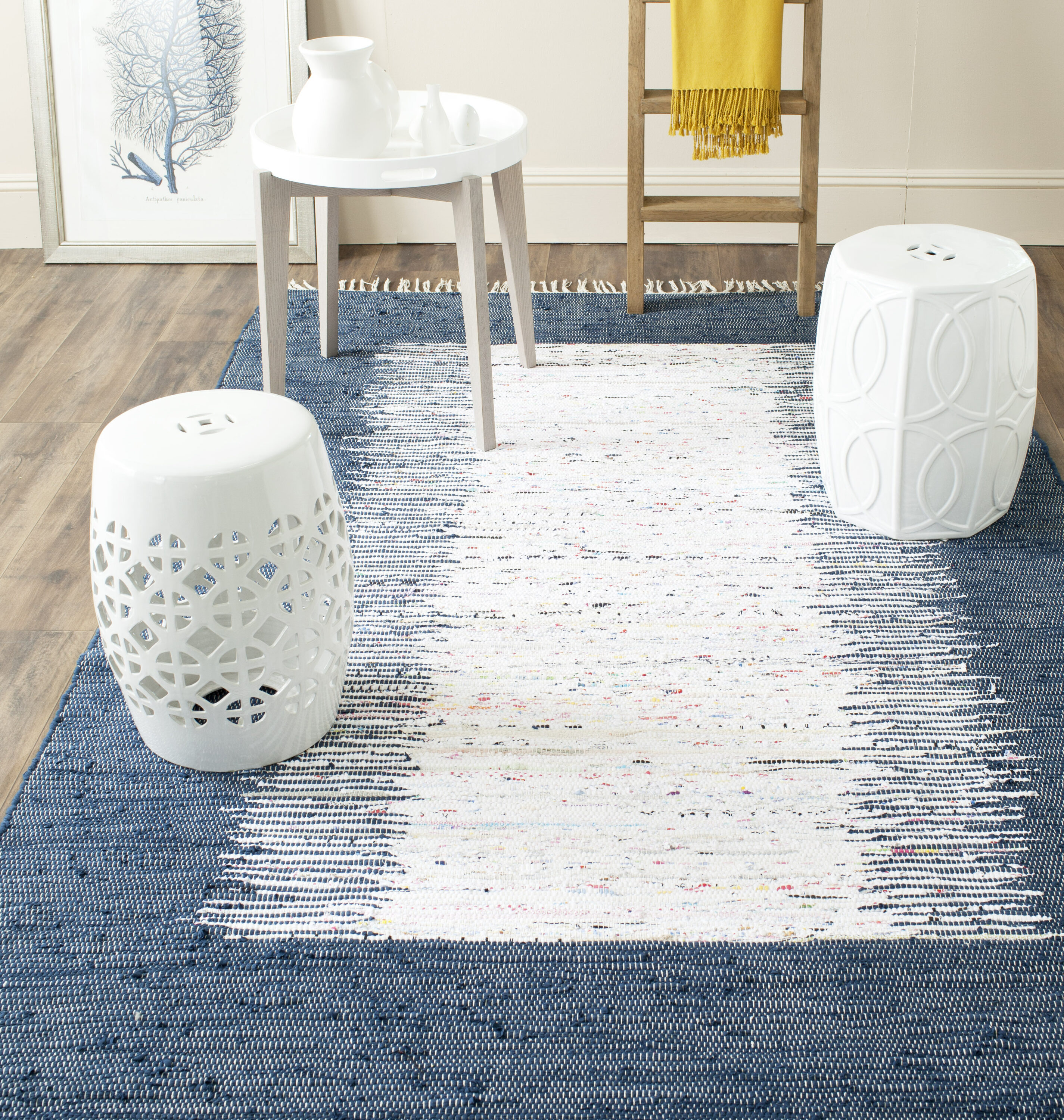 Safavieh MTK711L-4 Montauk Keeling 4 x 6 (ft) Cotton Ivory/Navy Rectangular Indoor Border Coastal Area rug