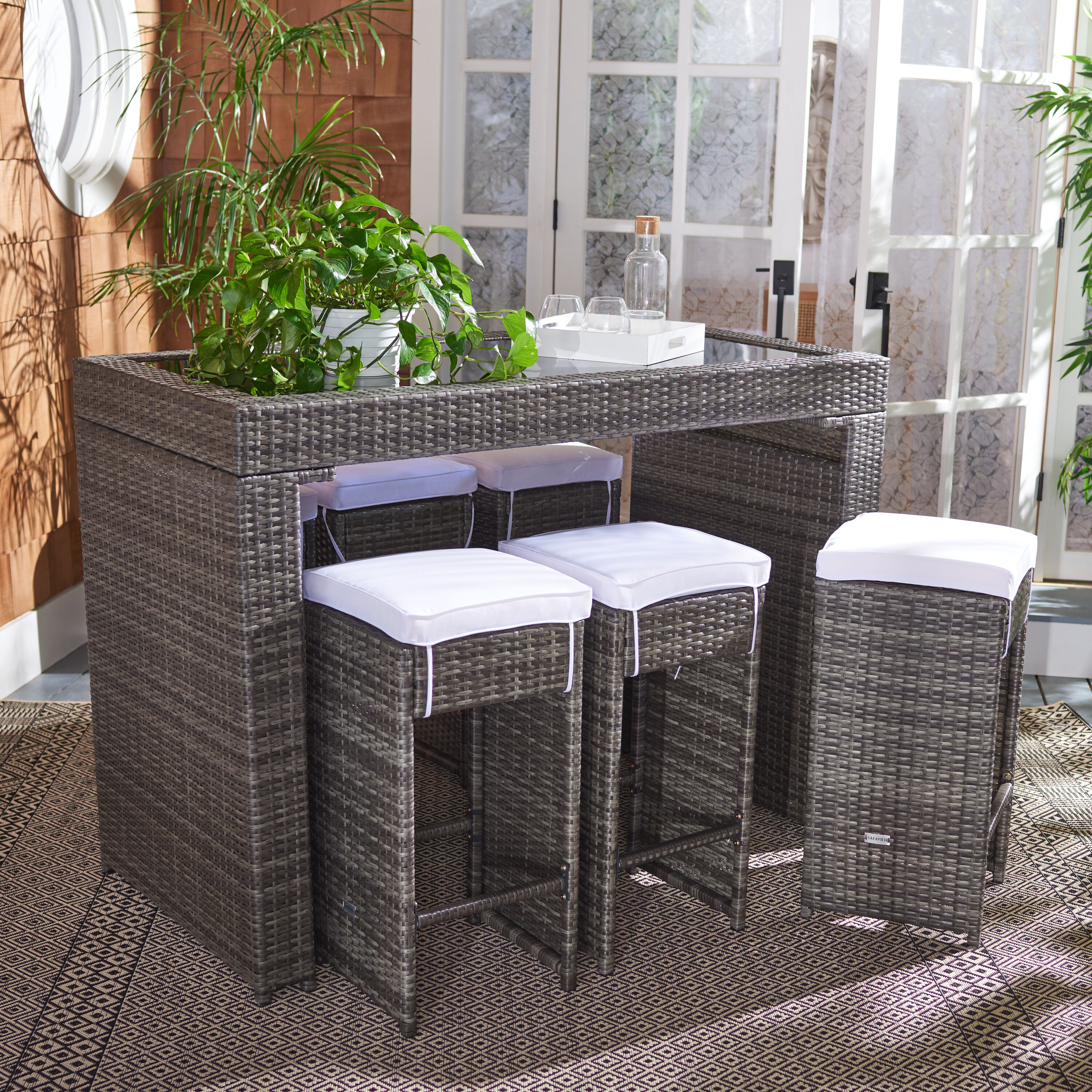 Hutton 7-Piece Gray Brown and White Outdoor Dining Set
