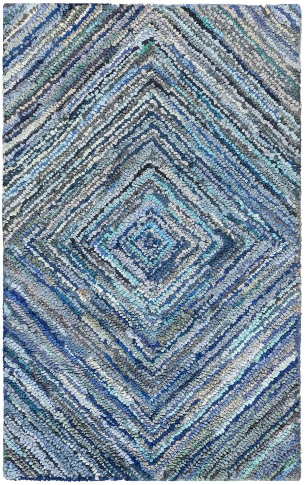 Blue Handmade Wool Tufted Rectangular Area Rug 3' x 5'