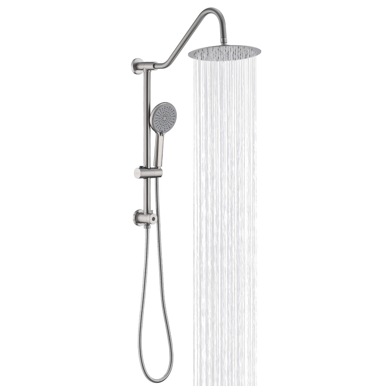 UCLIMAA 10 Inch Rain Shower Head with Handheld System 24 Inch Drill Free Slider Bar 4 Setting Handheld Spray Stainless Steel Hose Low 3 Way Diverter