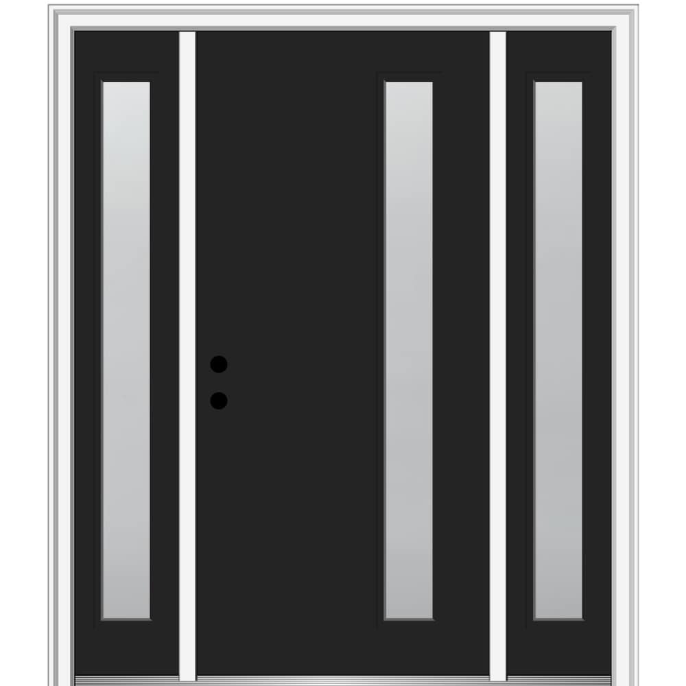 MMI DOOR ZZ347299R 64-in x 80-in x 4-9/16-in Fiberglass Pulse lite Right-hand inswing Black Painted Prehung Front Door with Sidelights with Brickmould Insulating core