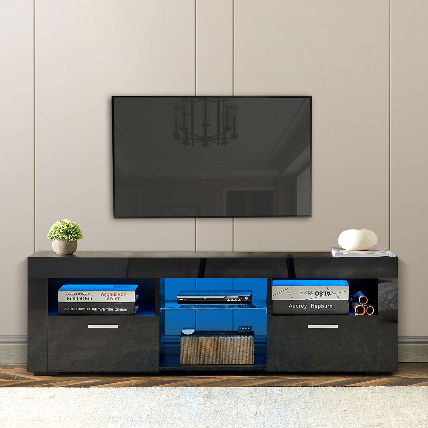Mondawe MD-JJ94692 Modern/Contemporary Black TV stand ( Accommodates TVs up to 55-in )